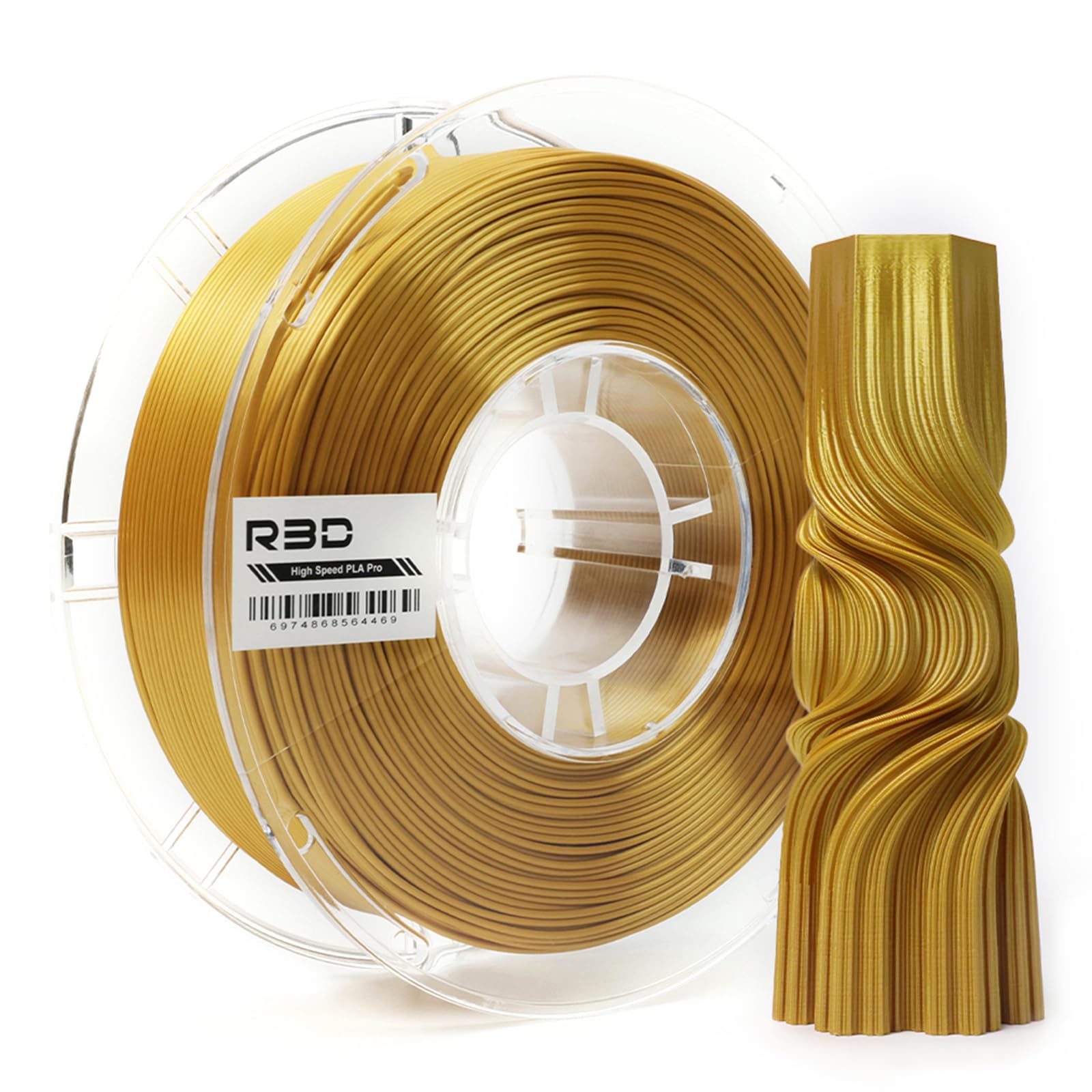 R3D High Speed PLA Pro Filament 1.75mm 1KG, 3D Printer Filament for 30-600 mm/s High-Speed Printing, Dimensional Accuracy +/- 0.02 mm, Plastic Spool, Compatible with AMS (Silk Gold)