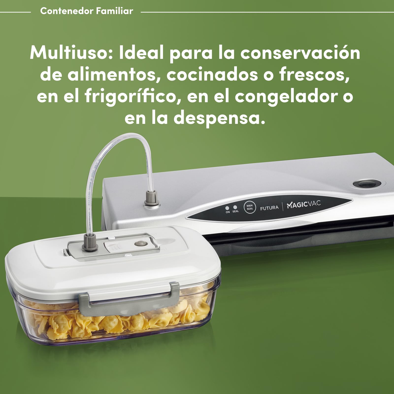 Magic Vac Family, Recipiente Hermético con Tapa al Vacío para Conservación de Alimentos, Apto para Lavavajillas, Capacidad 1 L, Libre de BPA, Made in Italy