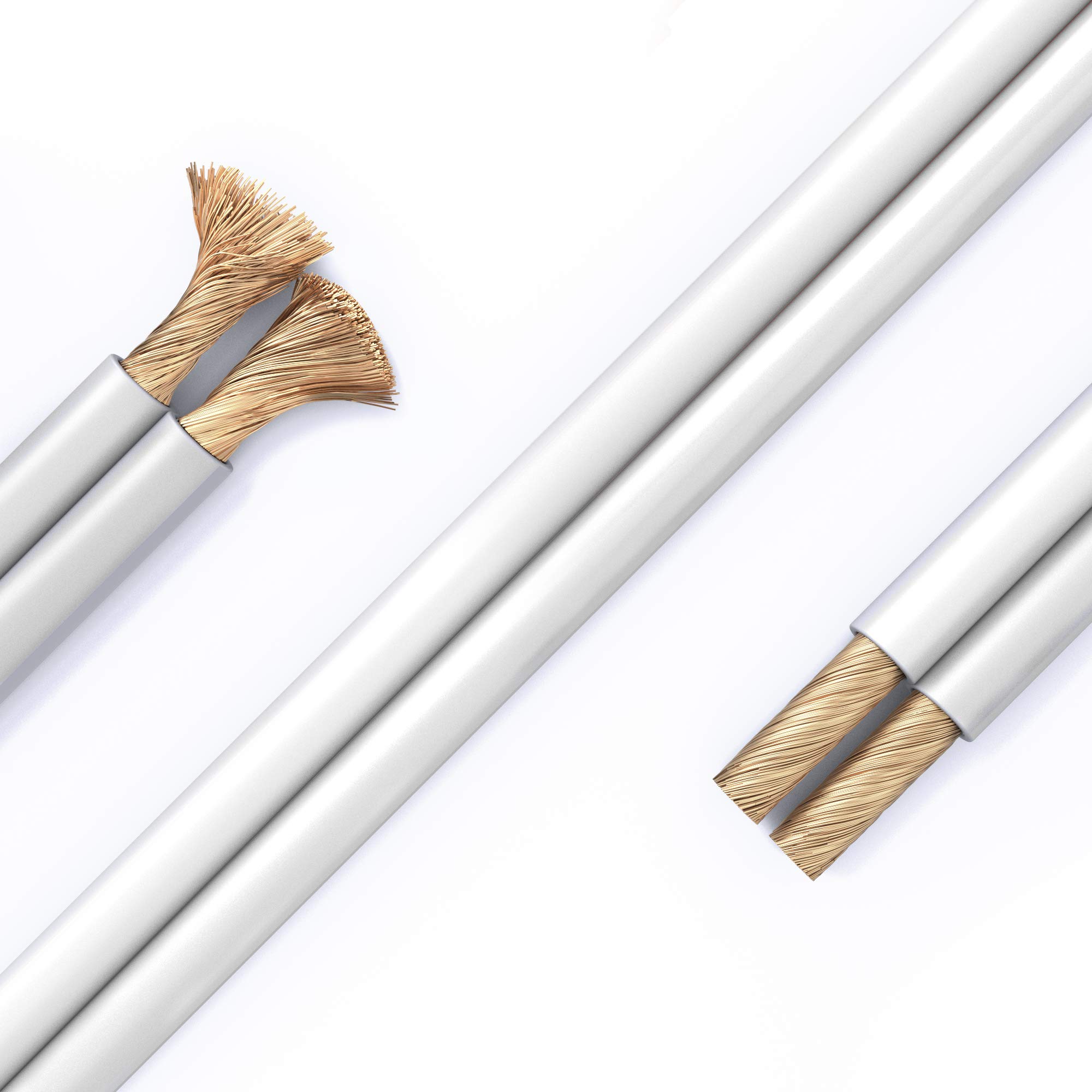 PureLink Cable de Altavoz SP061-025 2x2,5 mm² (99,9% OFC de Cobre Completo, Cable Trenzado de 0,20 mm) Cable de Altavoz de Alta fidelidad, 25 m, Blanco, Juego Que Incluye 8 enchufes Banana