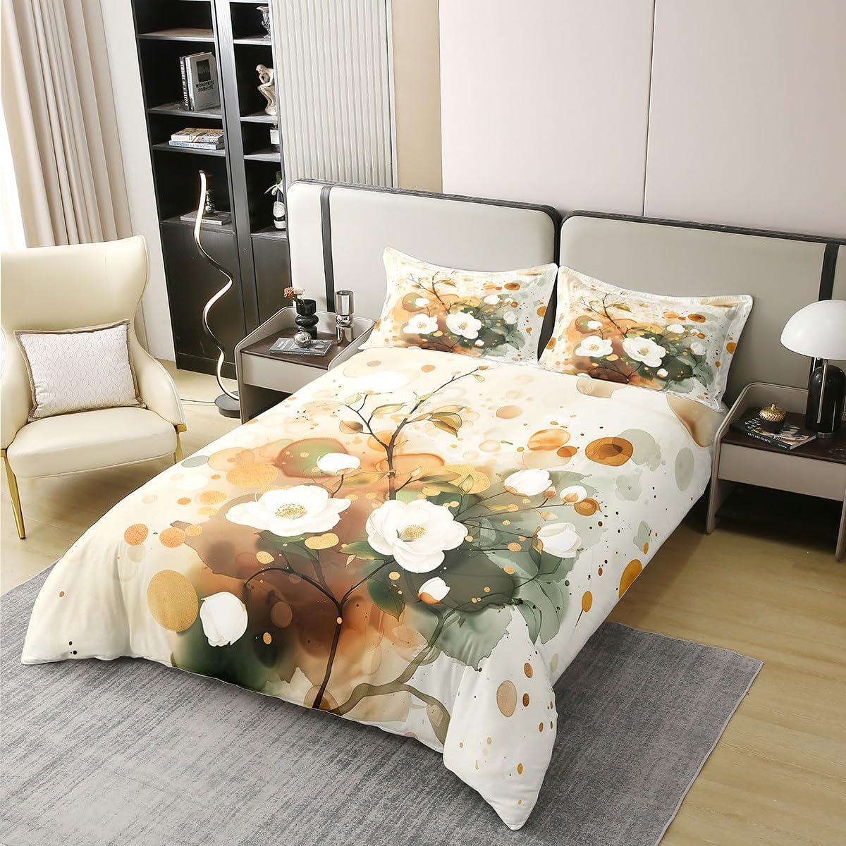 Castle Fairy Boho Floral Cotton Duvet Cover Sets(NO Comforter),Country Flowers Oil Painting Comforter Cover for Kids Adults,Mid Century Leaves Bedding Set,Retro Farmhouse Style Duvet Set,Full Size