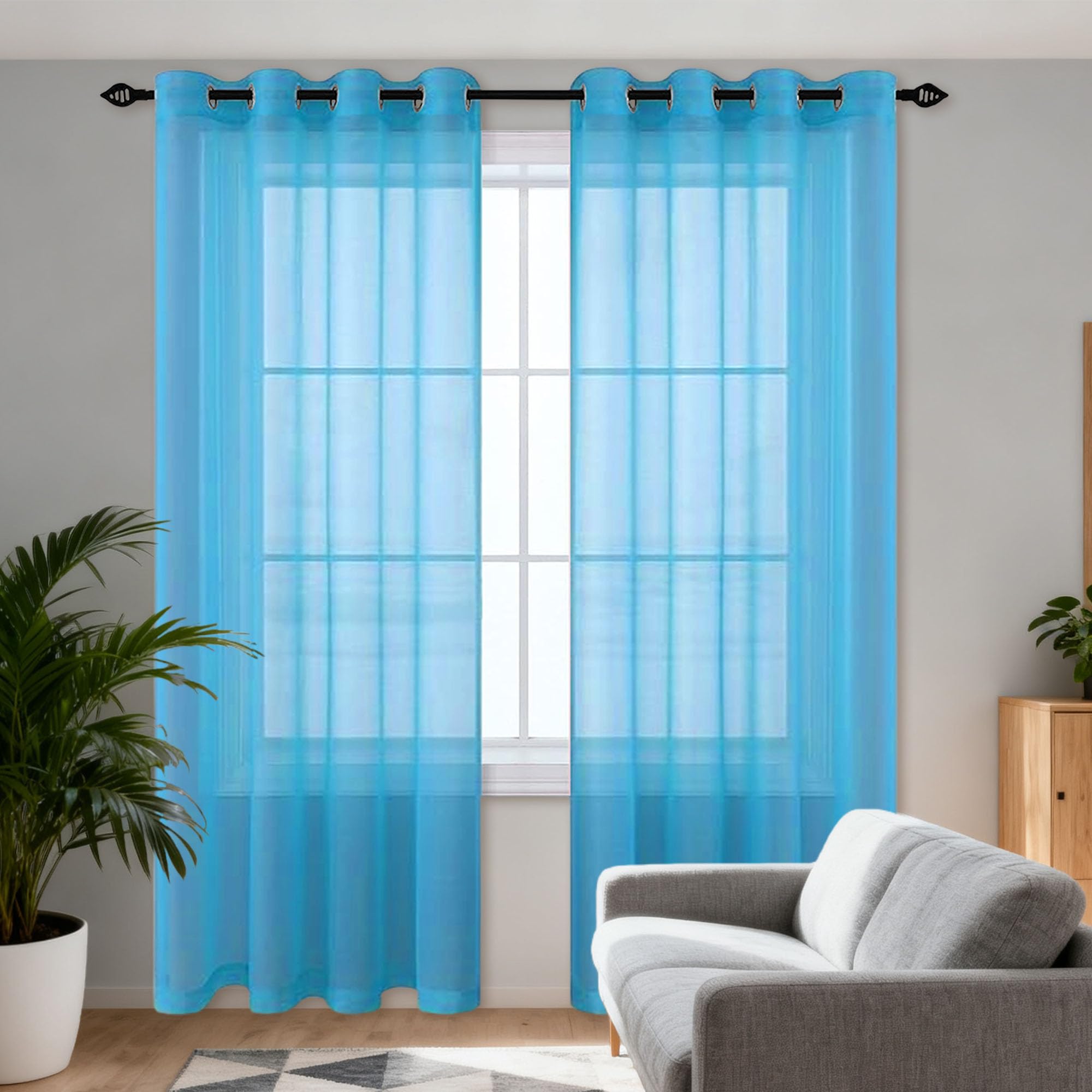 Rideaux voilages demi transparent contre le vis-à-vis bleu