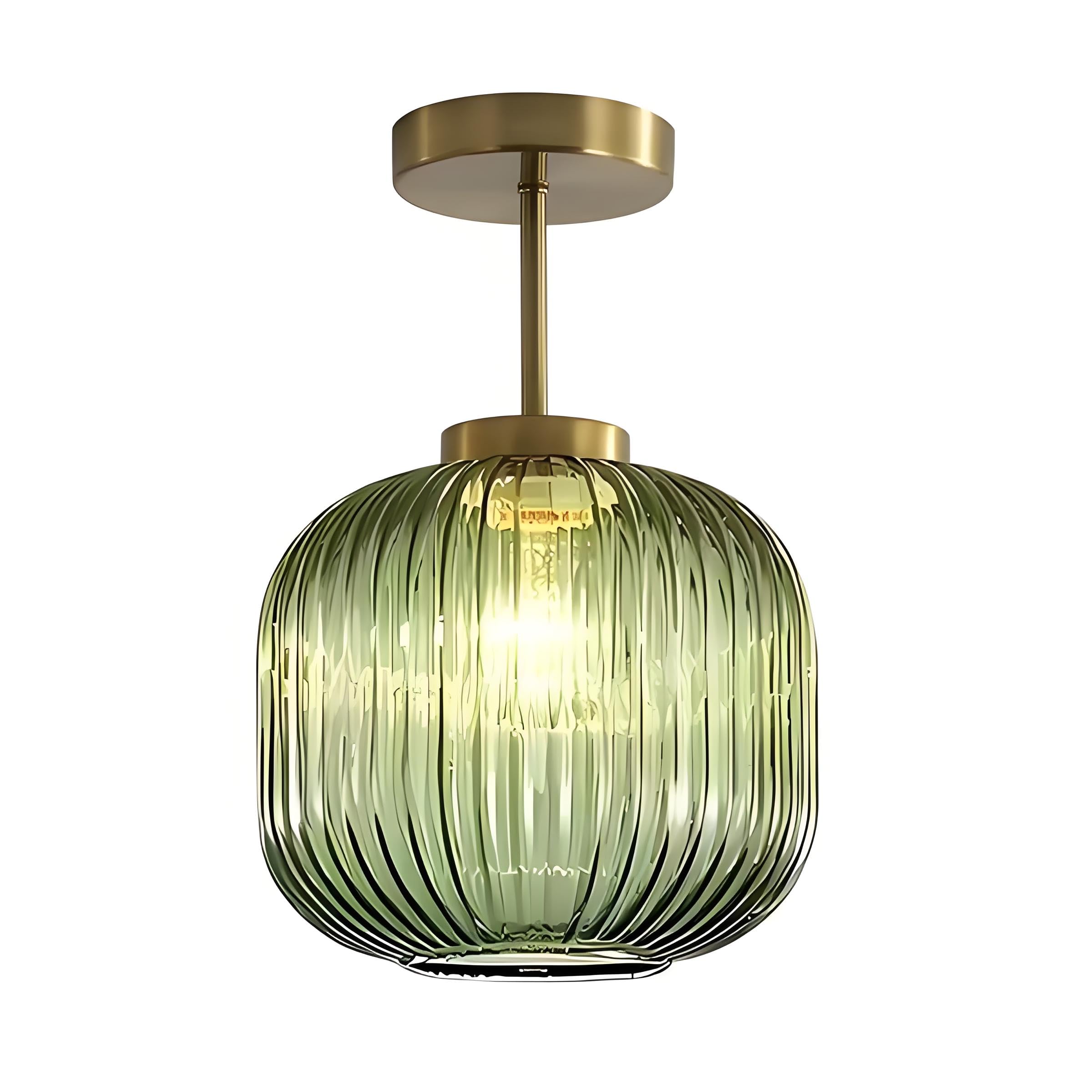 Lampada da Soffitto Vintage in Ottone e Vetro - Plafoniera Minimalista E27 per Camera, Soggiorno e Corridoio (Verde)