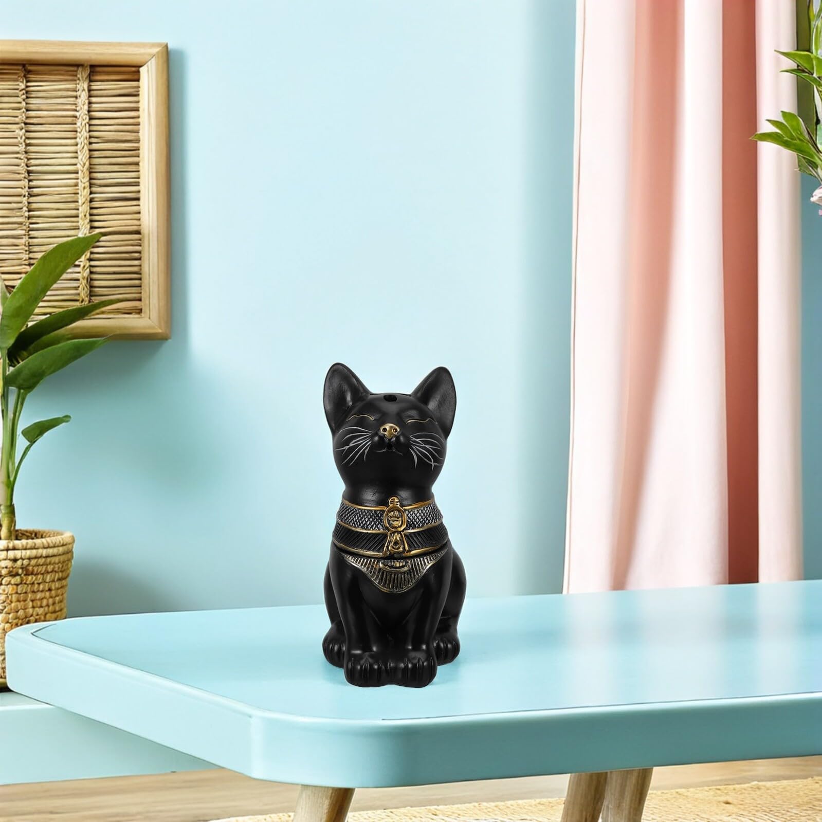 Gatuida Quemador de Incienso de Gato Egipcio de Resina, Negro, Decorativo y Coleccionable para Escritorio, Hogar y Rutinas Diarias