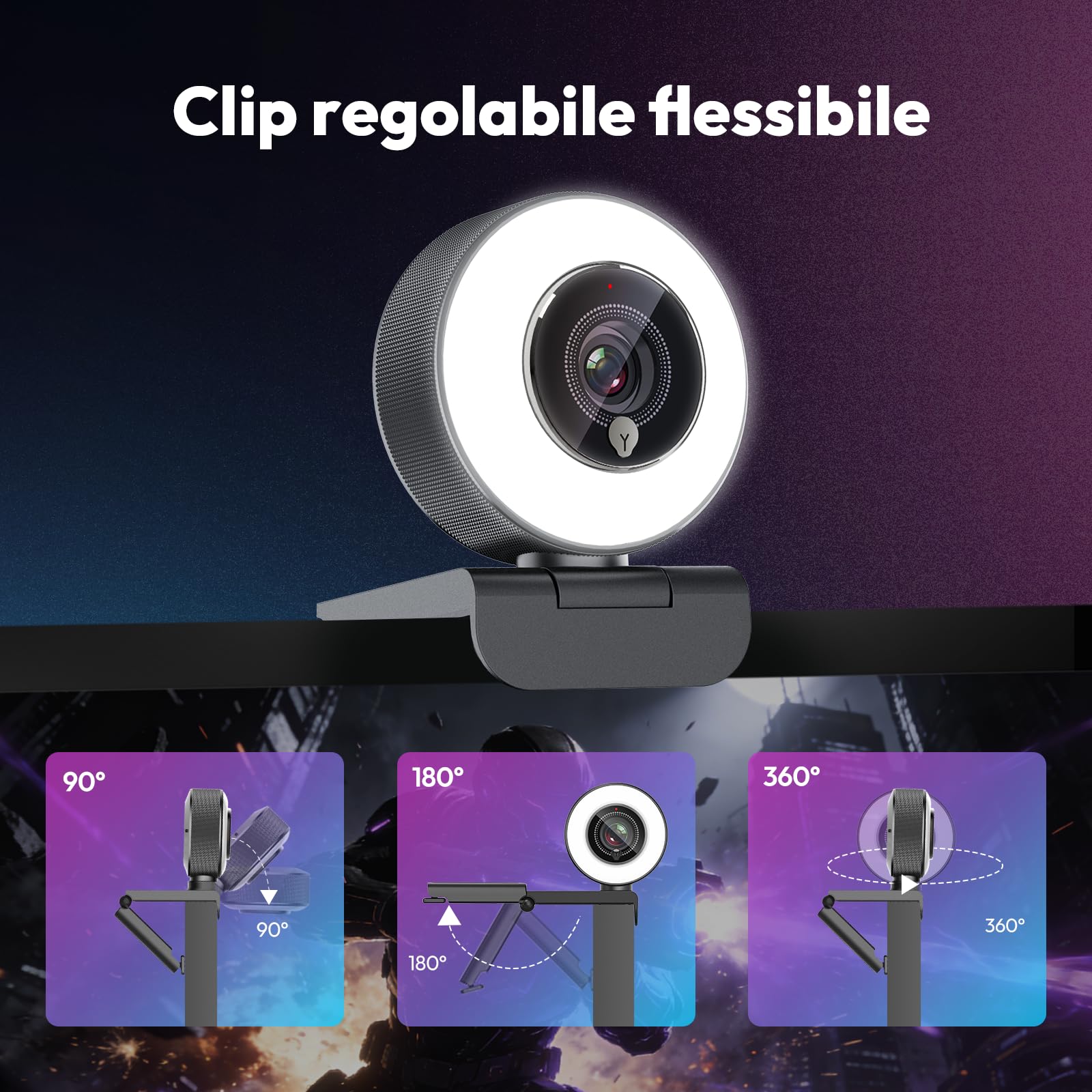 Angetube Webcam 4K con Luce per PC: Luminosità a 3 Livelli, Messa a Fuoco PDAF, Doppio Microfono Noise Cancelling, Copertura Privacy, Streaming 1080P/60FPS, USB-A/C per Laptop/Mac/Teams