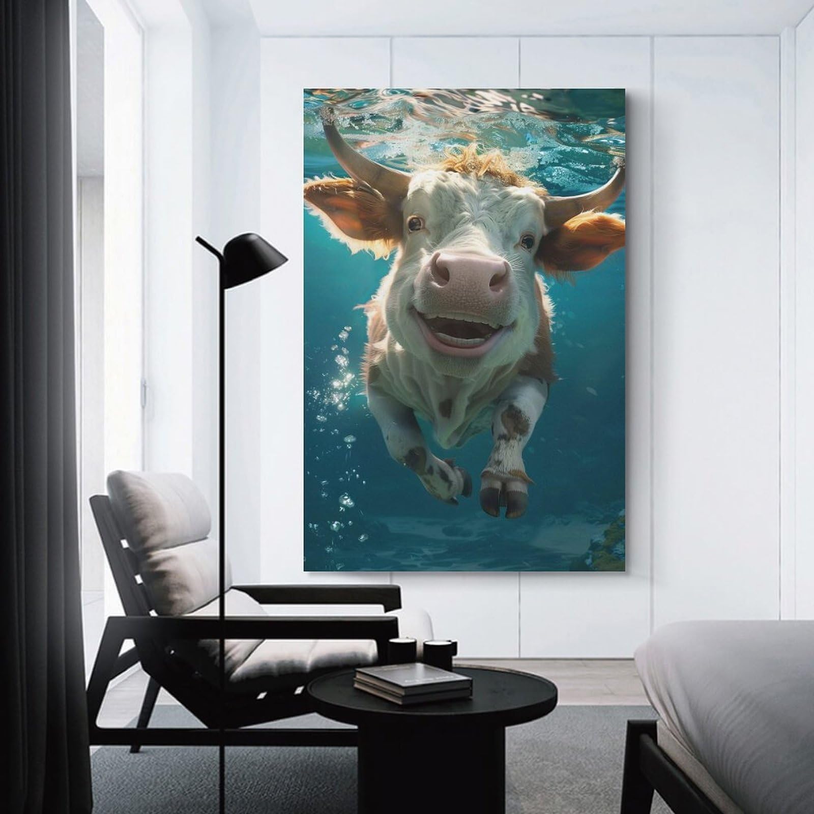 Junmoney Ox Sea Wall Art Print, 24x36inch(60x90cm), for Wall Displays, Bedrooms Or Room Updates, A Versatile Canvas Print for Layering
