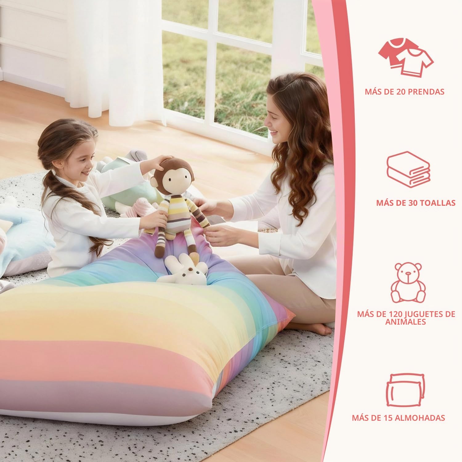Funda de puf de Almacenamiento de Animales de Peluche Solo para niños y Adultos, Bolsa de puf Extragrande sin Relleno, Soporte y Organizador de Juguetes de Peluche