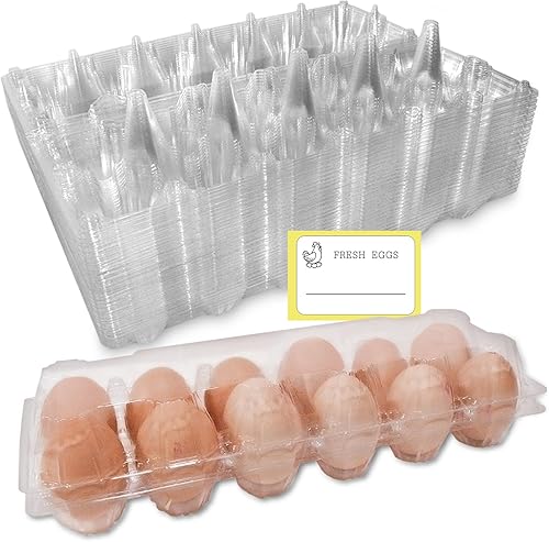 Cartones grandes de plástico para huevos, 30 paquetes con etiquetas adhesivas para 12 huevos, bandeja de huevos a granel para refrigerador,