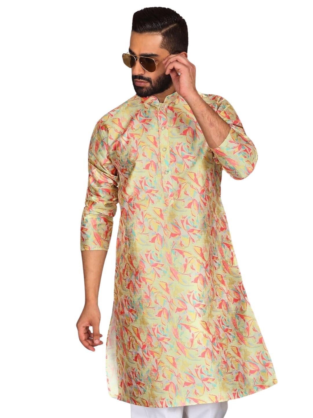 kraft india Men's Silk Blend Floral Printed Straight Kurta-picture-39