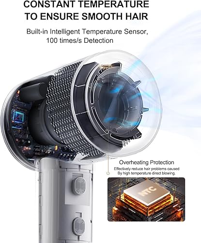 Miniatura 6 de Secador de pelo iónico de alta velocidad, 1500 W, secado rápido con motor sin escobillas de alta velocidad de 110,000 RPM, iones negativos de 600 M,