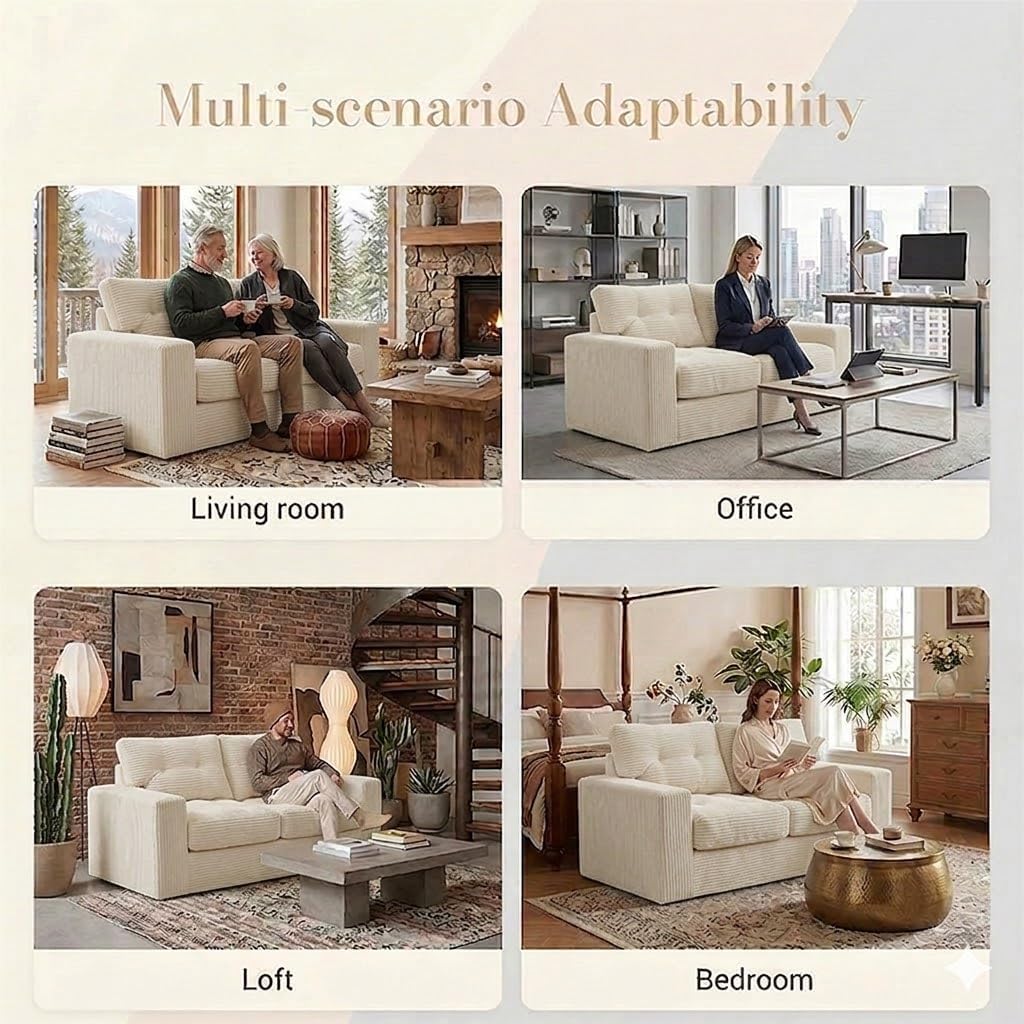 NAYA 69" Oversised Loveseat Sofa, Compressed Boneless Couch with 2 Deep Seat, Modern Upholstered Cloud Couch for Living Room, Bedroom, Apartment, No Assembly, Beige Corduroy | Roomy Loveseat, Deep Seat, Soft Corduroy, Cloud Comfort, No Assembly