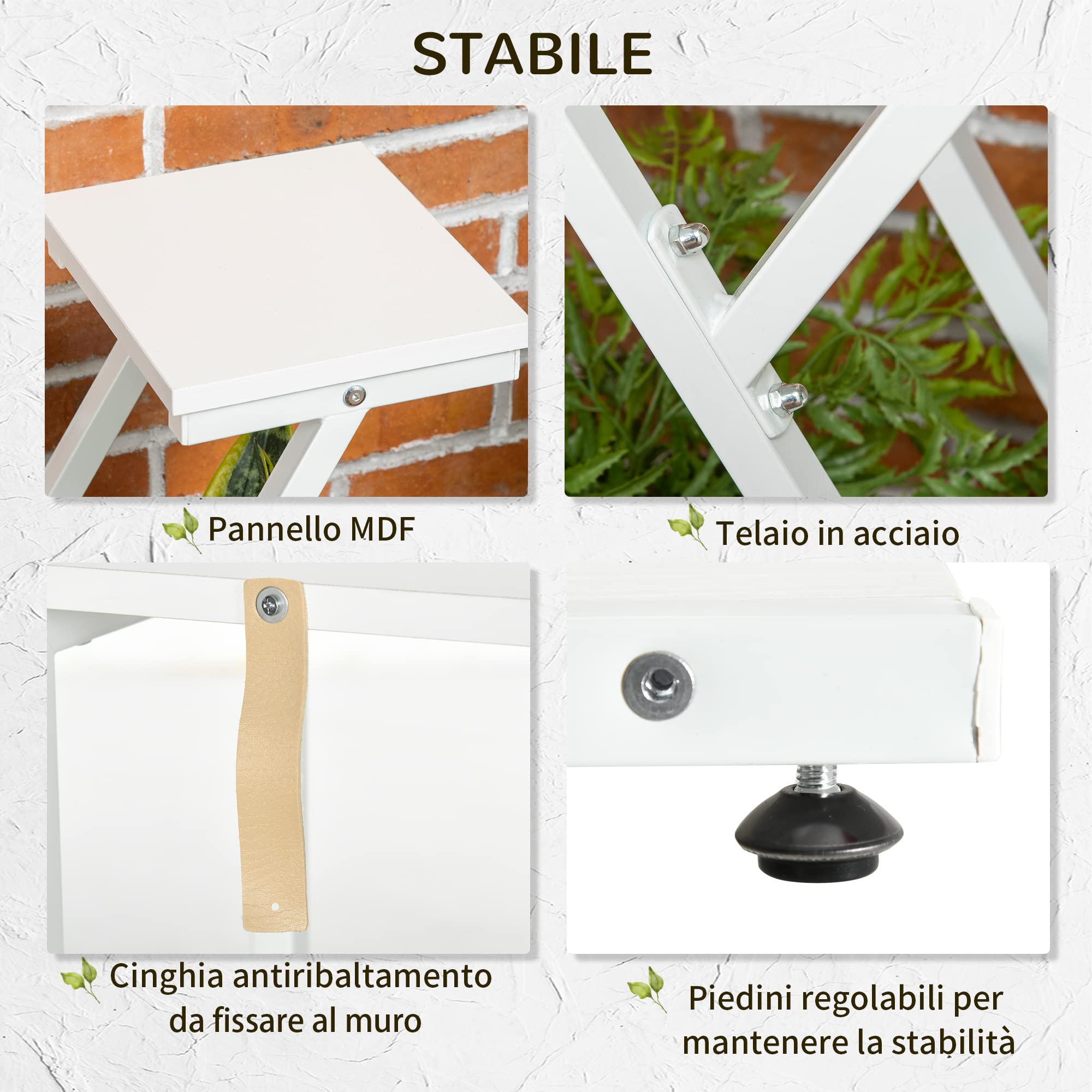 Outsunny Scaletta Portavasi 4Livelli Interni/Esterni 50.5x24x81 cm Bianco