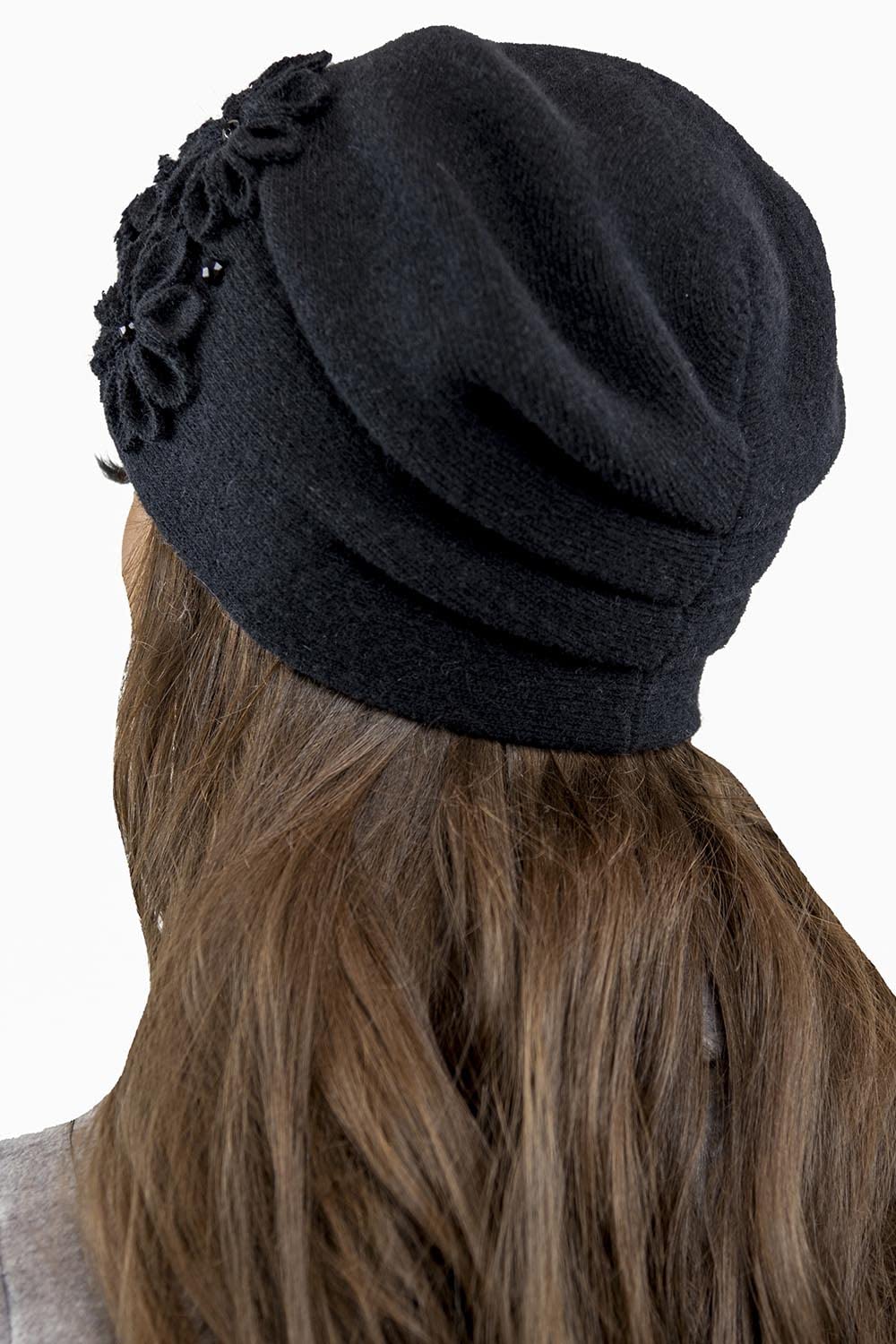VIVISENCE Bonnet Femme Automne Hiver en Laine Élégant Et À La Mode Protection Contre Le Froid Applications Florales Ajustement Parfait Idéal Et comme Idée Cadeau 7053