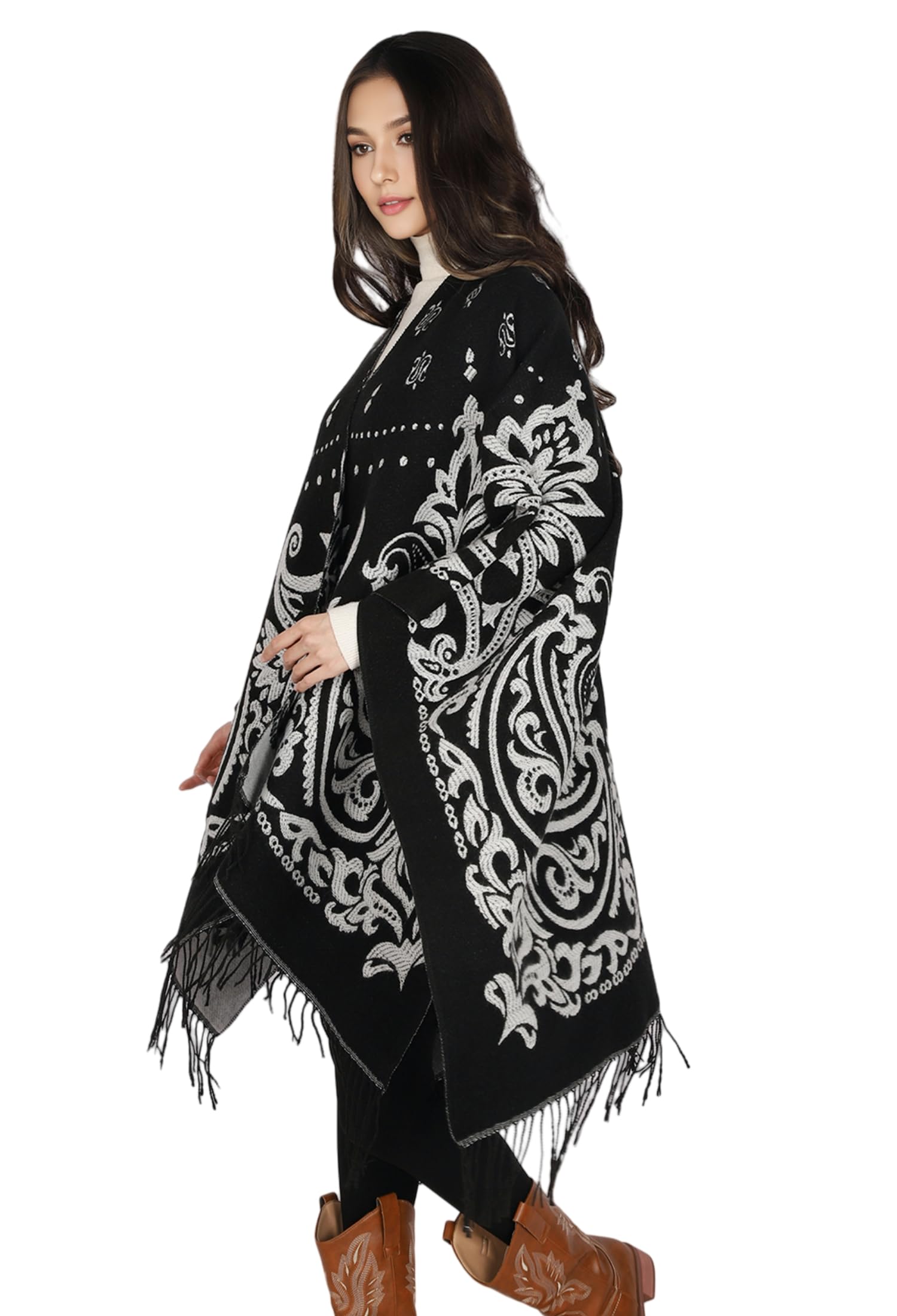 Chal para Mujer, Poncho Abierto, Cárdigan Capa, Suéteres Oversize para Otoño e Invierno