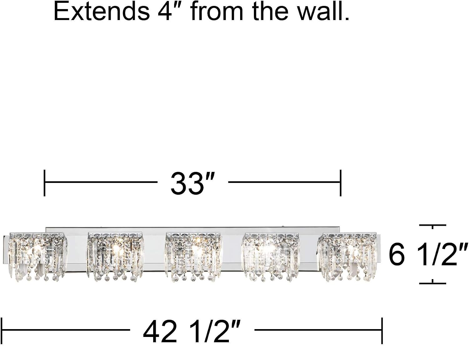 Possini Euro Design Hanging Crystal Modern Wall Light Chrome Silver Metal Hardwired 42 1/2" Wide 5-Light Fixture Mounted Strand and Prisms for Bathroom Vanity Mirror House Home Hallway Room Decor