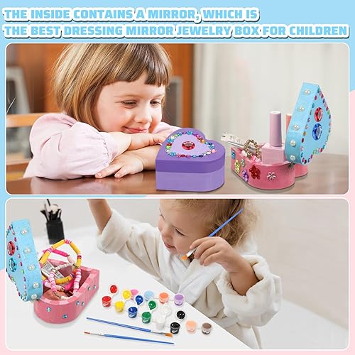 Miniatura 6 de Kigley Juego de 6 cajas de joyería de madera para el día de San Valentín para pintar tus propias cajas de corazón sin terminar, kits de pintura para