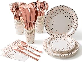 141PCS Party Tableware, Reusable Tableware Party Supplies Includes Paper Plates Cups Napkins Knives Forks Spoon and Tablecloth, for Weddings, Anniversaries, Birthdays (20 Guests)