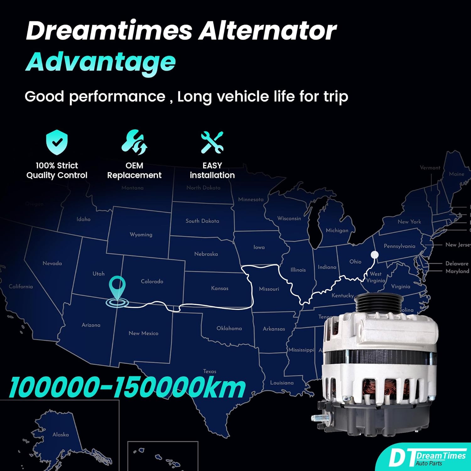 Dreamtimes Alternator For/Chevy EXPRESS SILVERADO SUBURBAN TAHOE For/Cadillac Escalade, For/GMC SAVANA SIERRA YUKON High Output 150A 12V, OE Replacement # 84143543