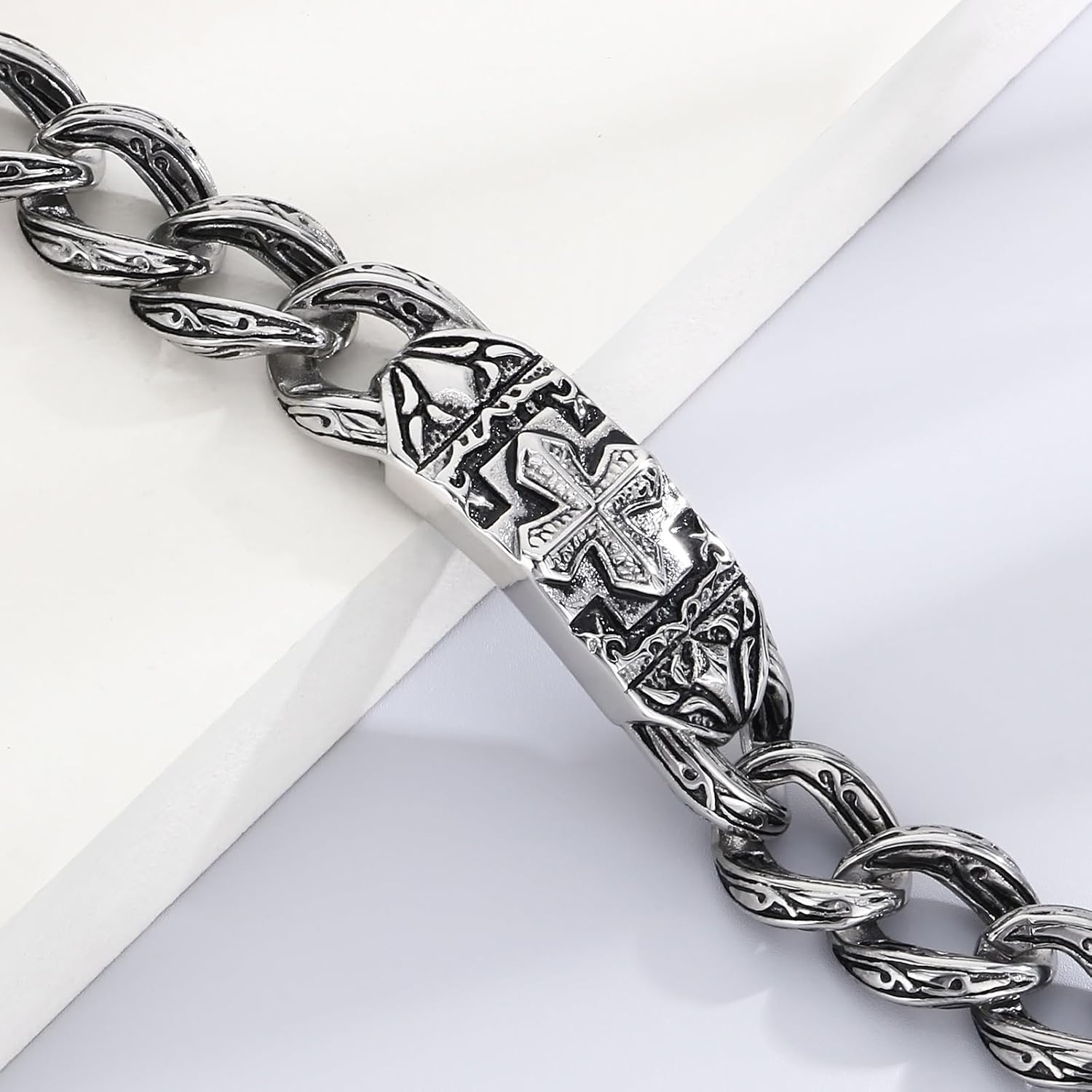 Men's 316 Stainless Steel Cross Bracelet Tribal Tattoo Design 8.26" Vintage Identity Statement Jewelry - Image 7