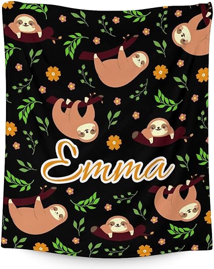 Mercuryelf Custom Sloth Throw Blanket - Soft, Fuzzy & Warm - 40x50 Inches Flannel Blankets for Travel, Office - Black Cute Throws Gift for Girls, Boys