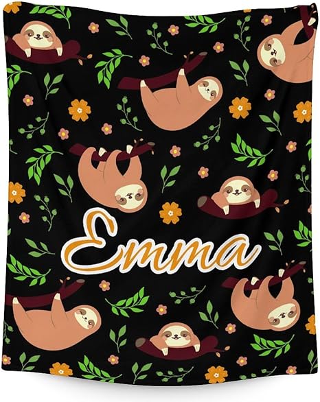 Mercuryelf Custom Sloth Throw Blanket - Soft, Fuzzy & Warm - 40x50 Inches Flannel Blankets for Travel, Office - Black Cute Throws Gift for Girls, Boys