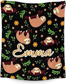 Mercuryelf Custom Sloth Throw Blanket - Soft, Fuzzy & Warm - 40x50 Inches Flannel Blankets for Travel, Office - Black Cute Throws Gift for Girls, Boys