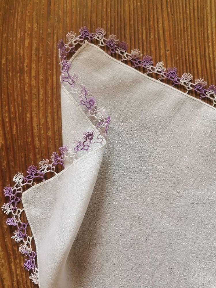 アンティーク タティングレース 菫刺繍のローンハンカチ ラベンダー