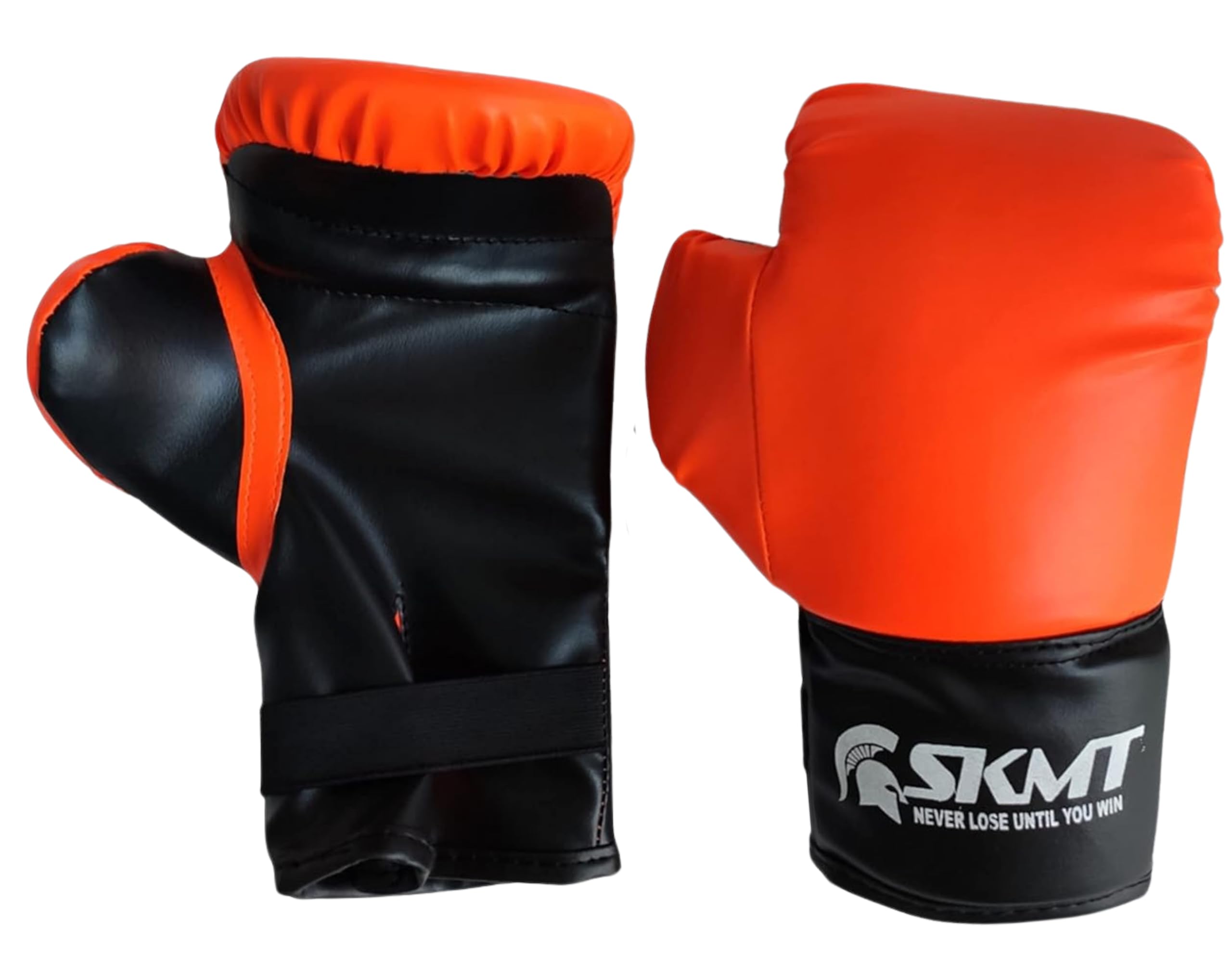 SKMT NEVER LOSE UNTIL YOU WIN PU Leather Boxing Gloves for Kids, Available in 2-9 & 7-14 Year Child Gloves (Orange, 2-9 Year Child Gloves)