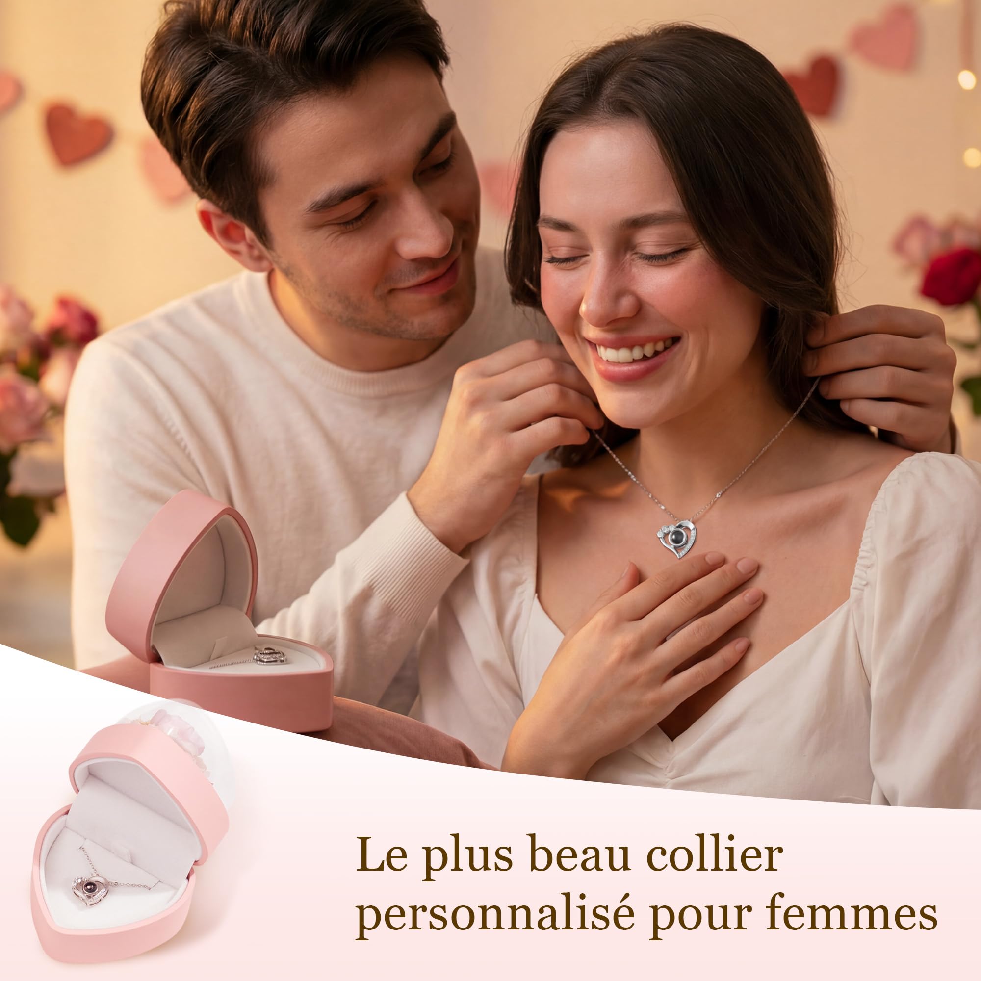 Easycosy Collier Personnalisé Photo Projection -Cadeau Maman De Fête des Mères - Bijoux à Pendentif Cœur Avec Image à L'Intérieur-Cadeau Femme Mamie épouse Fête des Mères Disponible En Argent 925