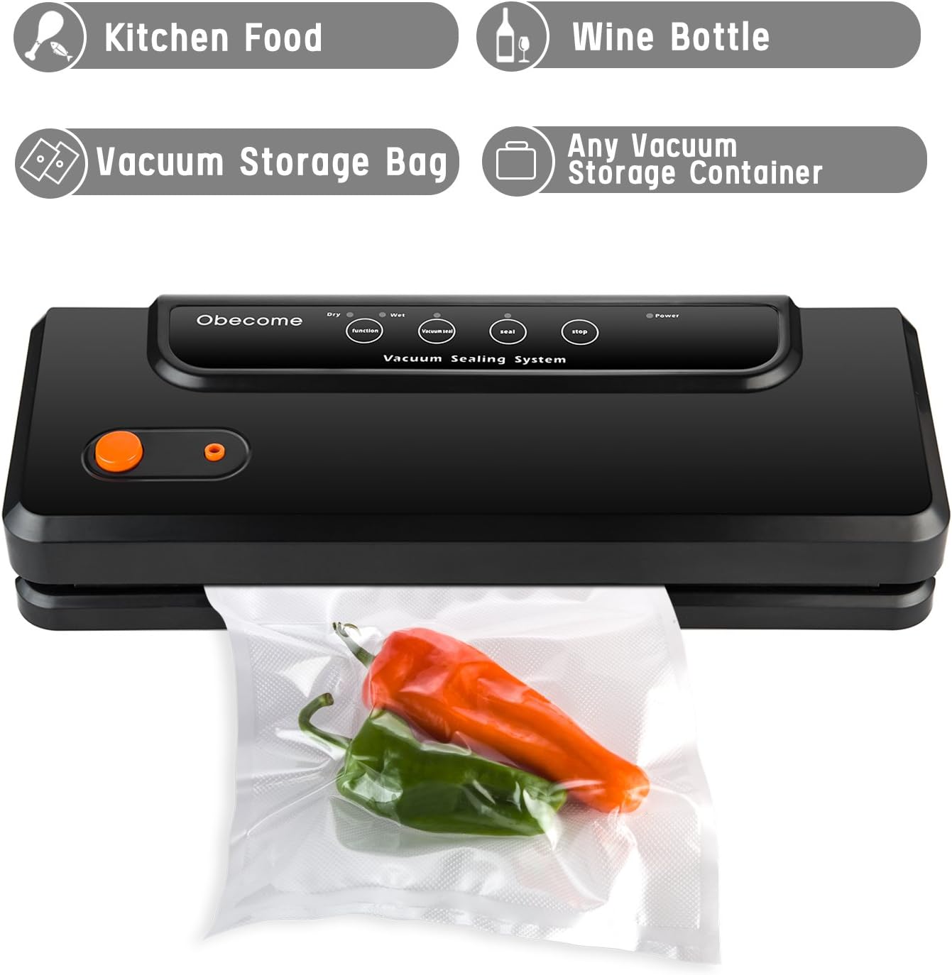 Vacuum Sealer,Multifunction Automatic Food Sealers Vacuum Packing Machine with Starter Kit,Included sealing Bags/Vacuum Hose, Black