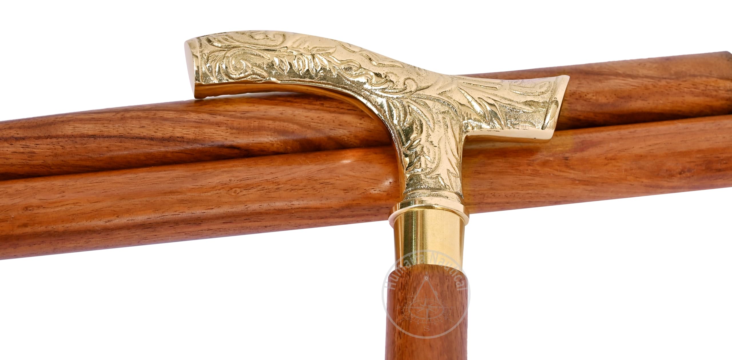 Vintage Brass Walking Stick, Handmade Wooden Cane with Solid Brass Handle - Image 2