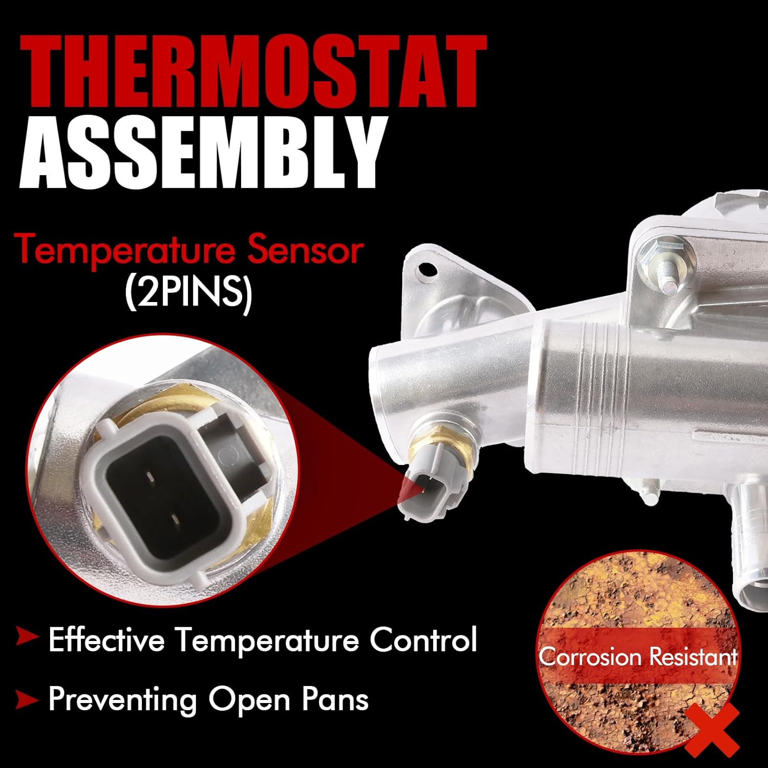 MITZONE Aluminum Engine Coolant Thermostat Housing Water Outlet Assembly Compatible with 2004-2005 Jaguar Vanden Plas XJR XJ8 2003-2005 Jaguar S-Type 2005 Super 4.2L V8 AJ89485