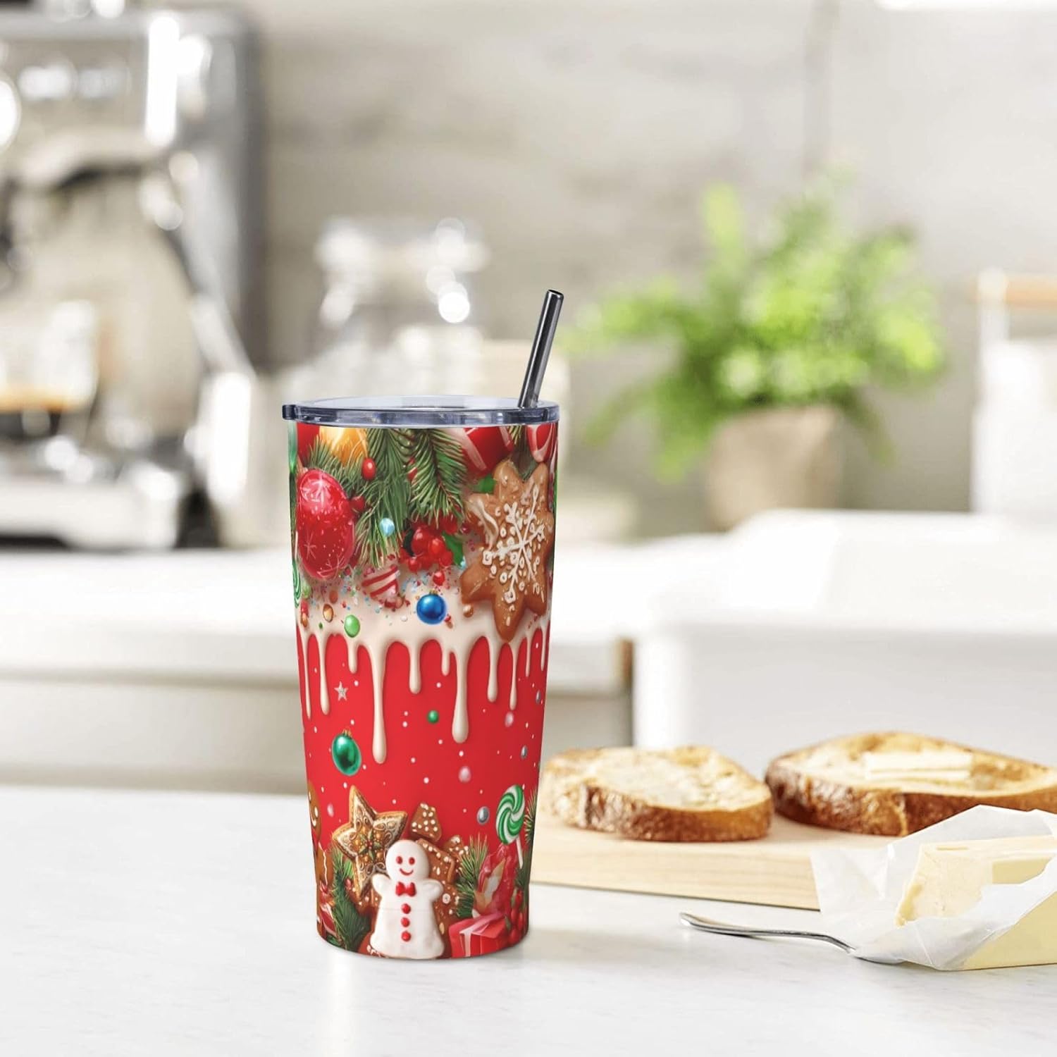 Christmas Tree Candy 20oz Insulated Stainless Steel Tumbler With Lids And Straws Stainless Steel Double Wall Vacuum Insulated Travel Coffee Mug Leak-Proof Lid & Flip Lid For Hot And Cold Drinks - Image 6