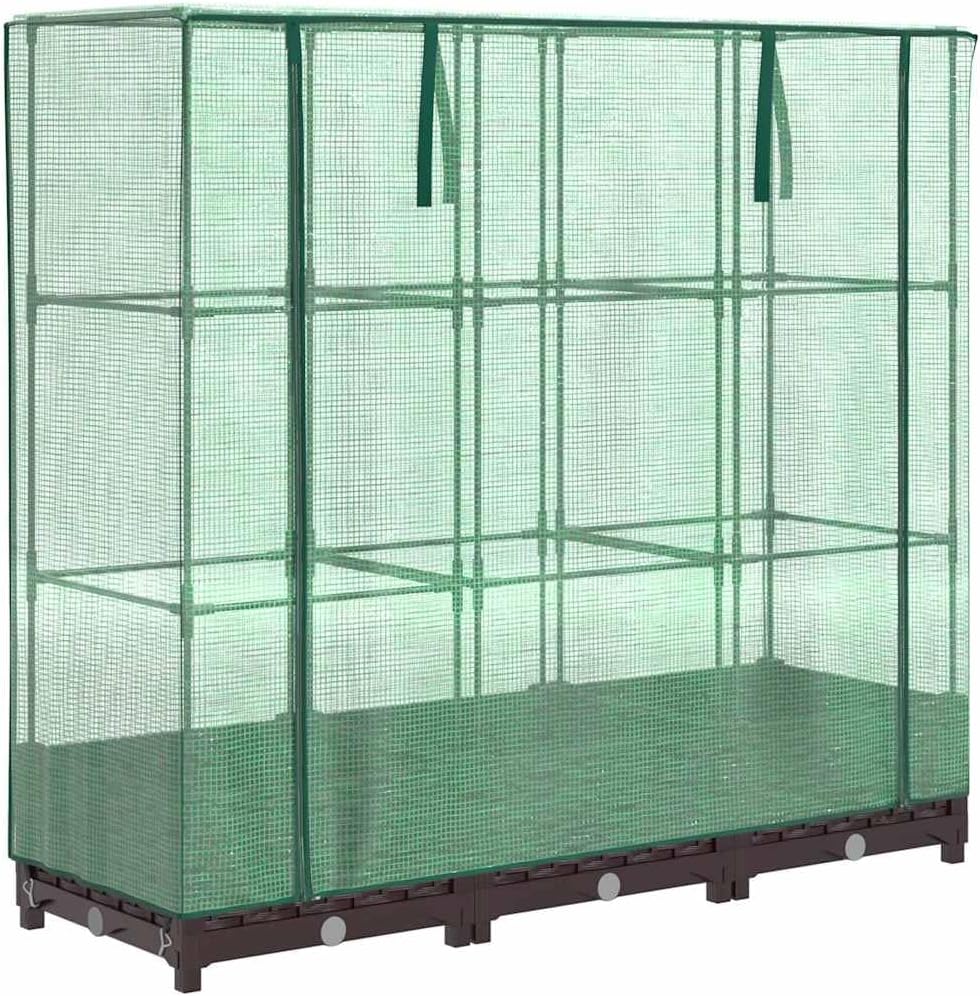 Raised Garden Bed Brown, Polypropylene Rattan Style Outdoor Planter Box with Greenhouse Cover, 47.2x15.7x48.4 Inch Tall for Vegetables, Herbs, Flowers