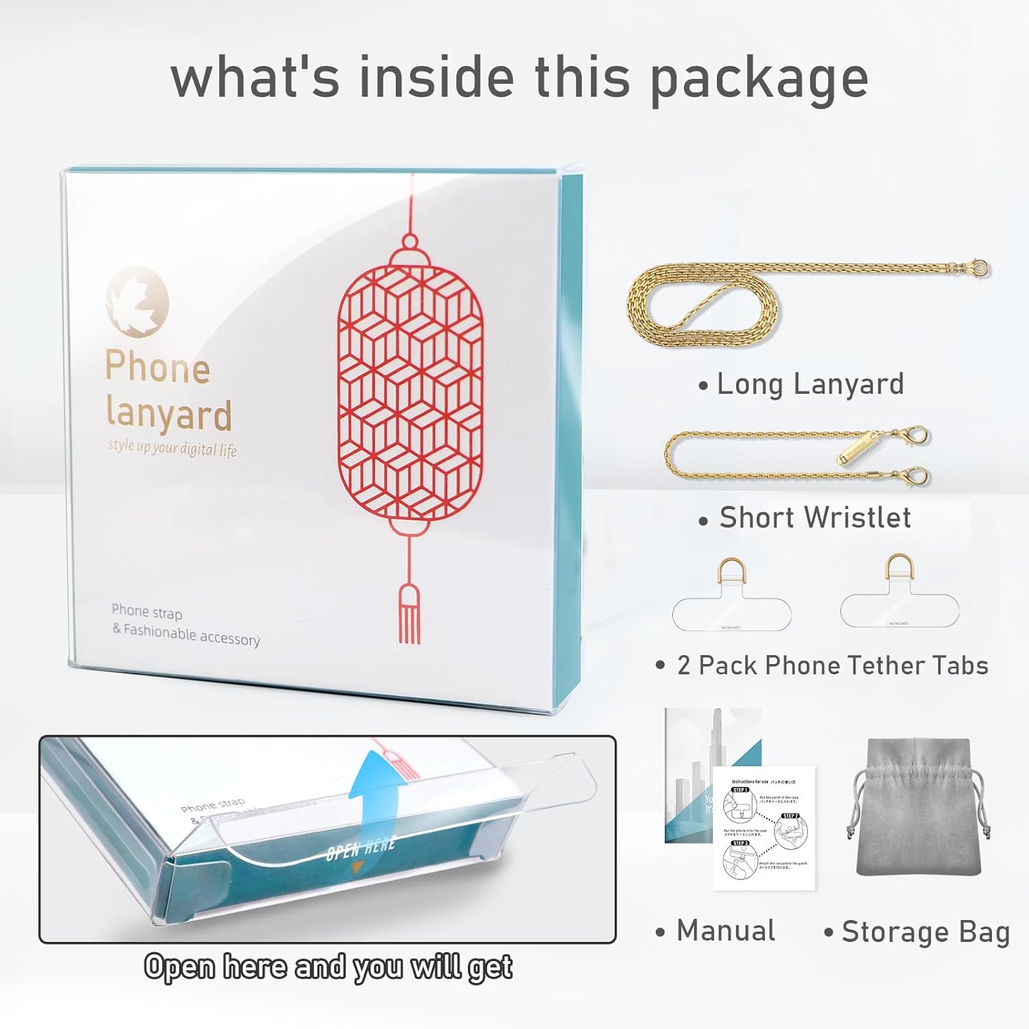 Metal Phone Chain, Crossbody Detachable Phone Lanyard with 1*Wrist Strap & 2* Tether Tabs for iPhone and Smartphones(PaleGold,Extend)