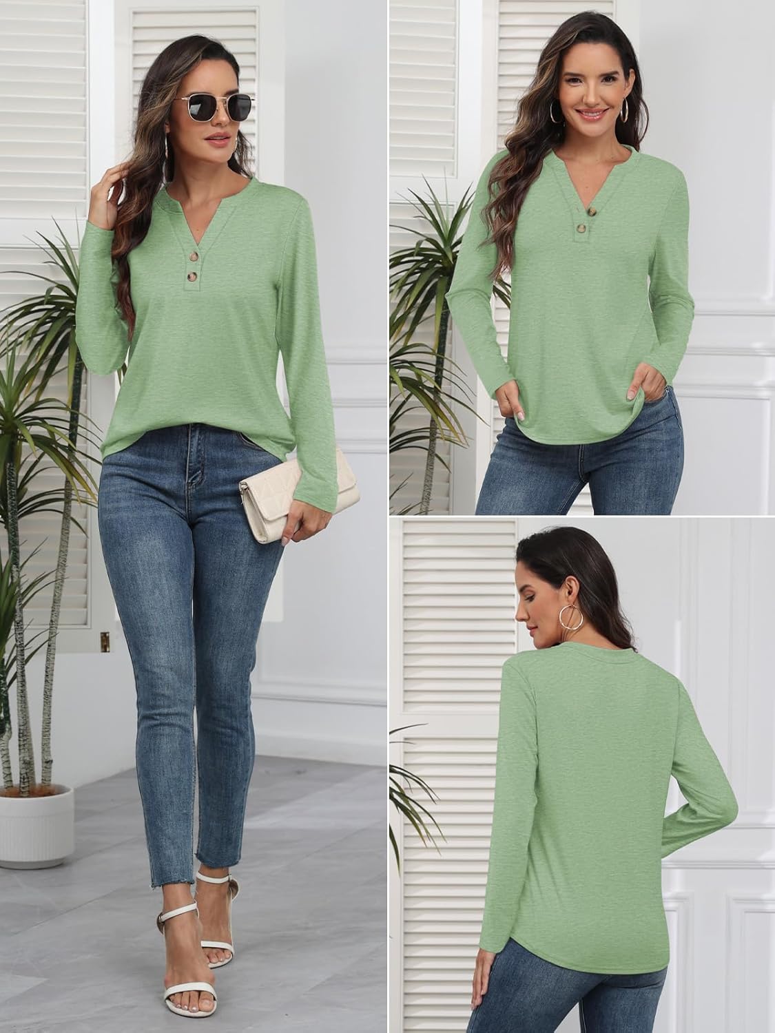 ATHMILE Long Sleeve Shirts for Women 2026 Fall Outfits Henley Dressy Casual Tops Trendy Blouses Cute T-Shirts Fashion Clothes - Image 3