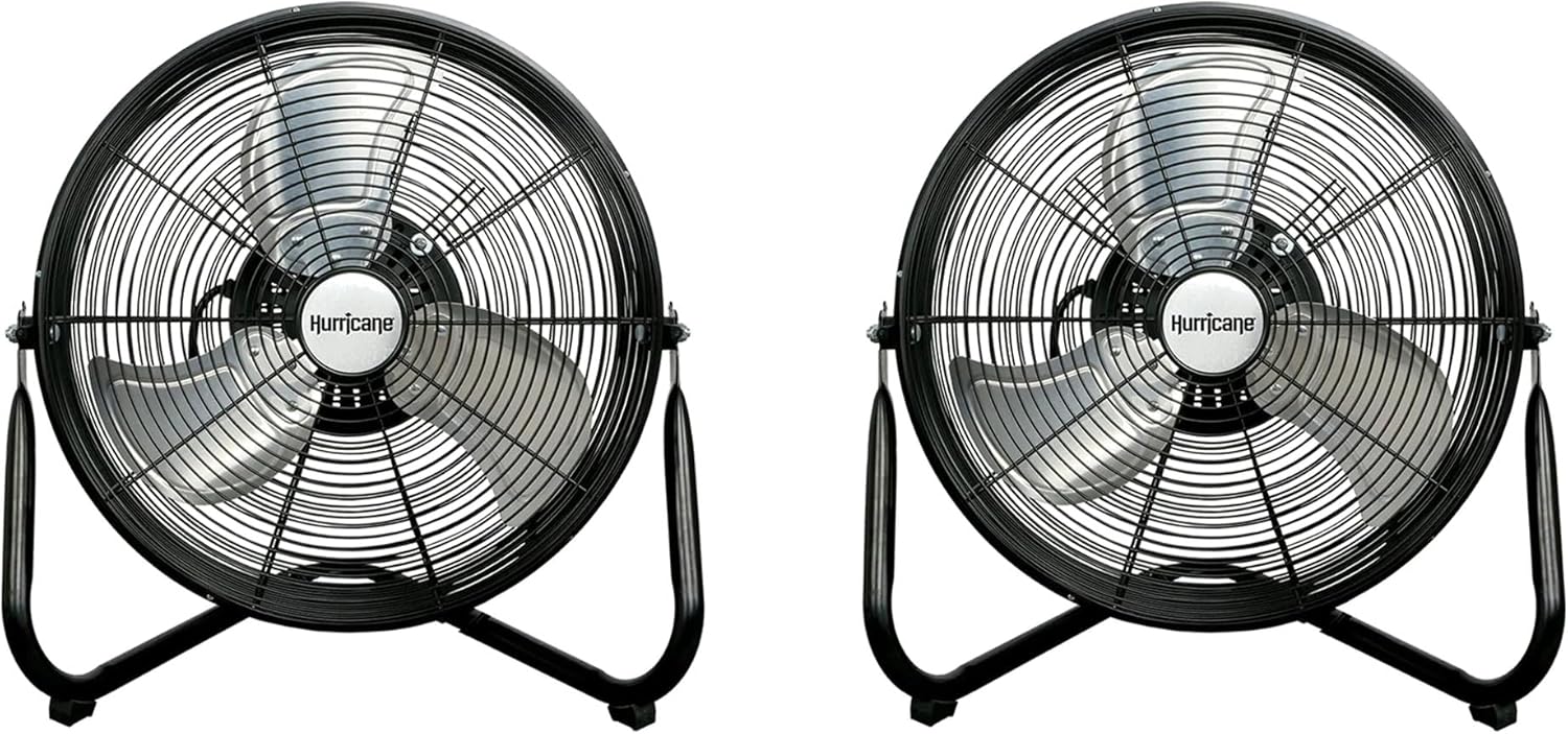 Hurricane Pro Heavy-Duty High Velocity Metal Blade Floor Fan w/ 3 Speeds, Black, 20" - Corded Electric Air Cooling Unit w/ 5300 CFM Airflow for Home, Greenhouses, Garages, Gyms & Workshops