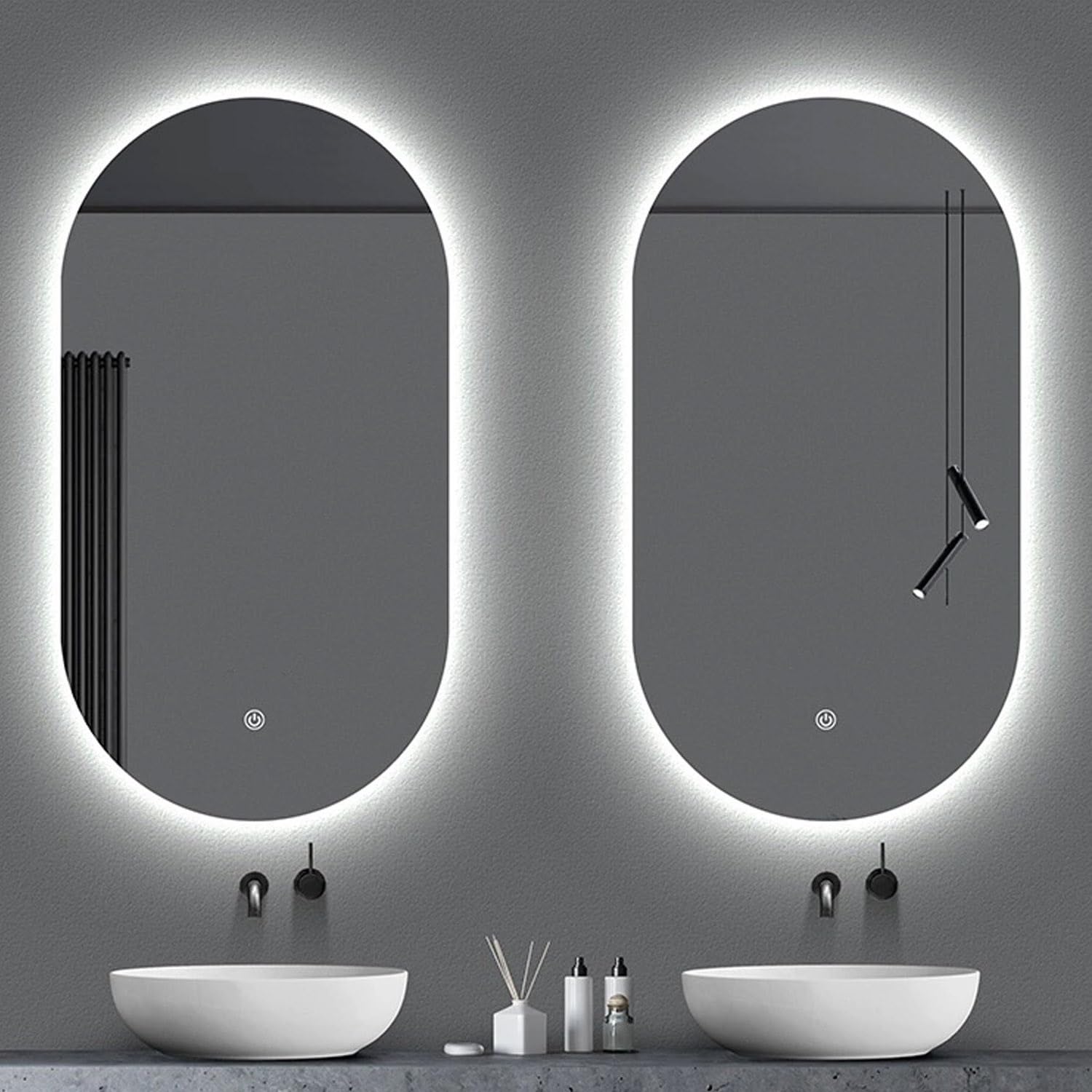 Owalne lustro łazienkowe 120 x 60 cm z oświetleniem LED, możliwość ściemniania, regulowane lusterko do makijażu 3000 K / 4000 K / 6000 K, z funkcją zapobiegającą zaparowaniu (przednie 70 x