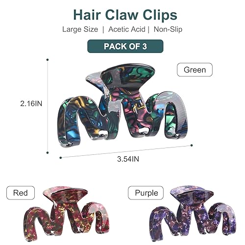 Miniatura 4 de Pinzas para el cabello para mujer, pinzas para el cabello medianas, garra antideslizante para cabello fino, 3 colores