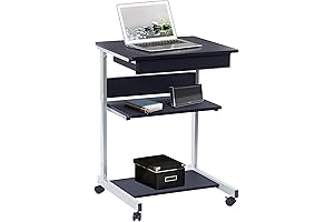 Techni Mobili RTA-B018-GPH06 Rolling Laptop Cart with Storage, Graphite Black