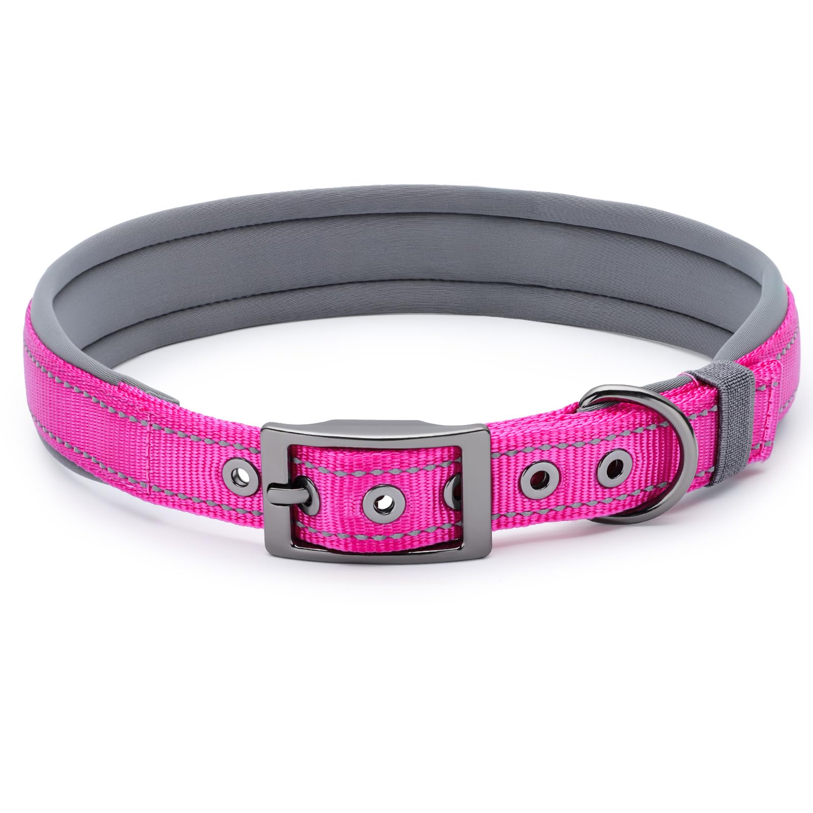 Segarty Reflective Pink Female Dog Collar, Adjustable Wide Soft Comfortable Breathable Neoprene Padded Nylon Collar with Heavy Duty Metal Buckle for