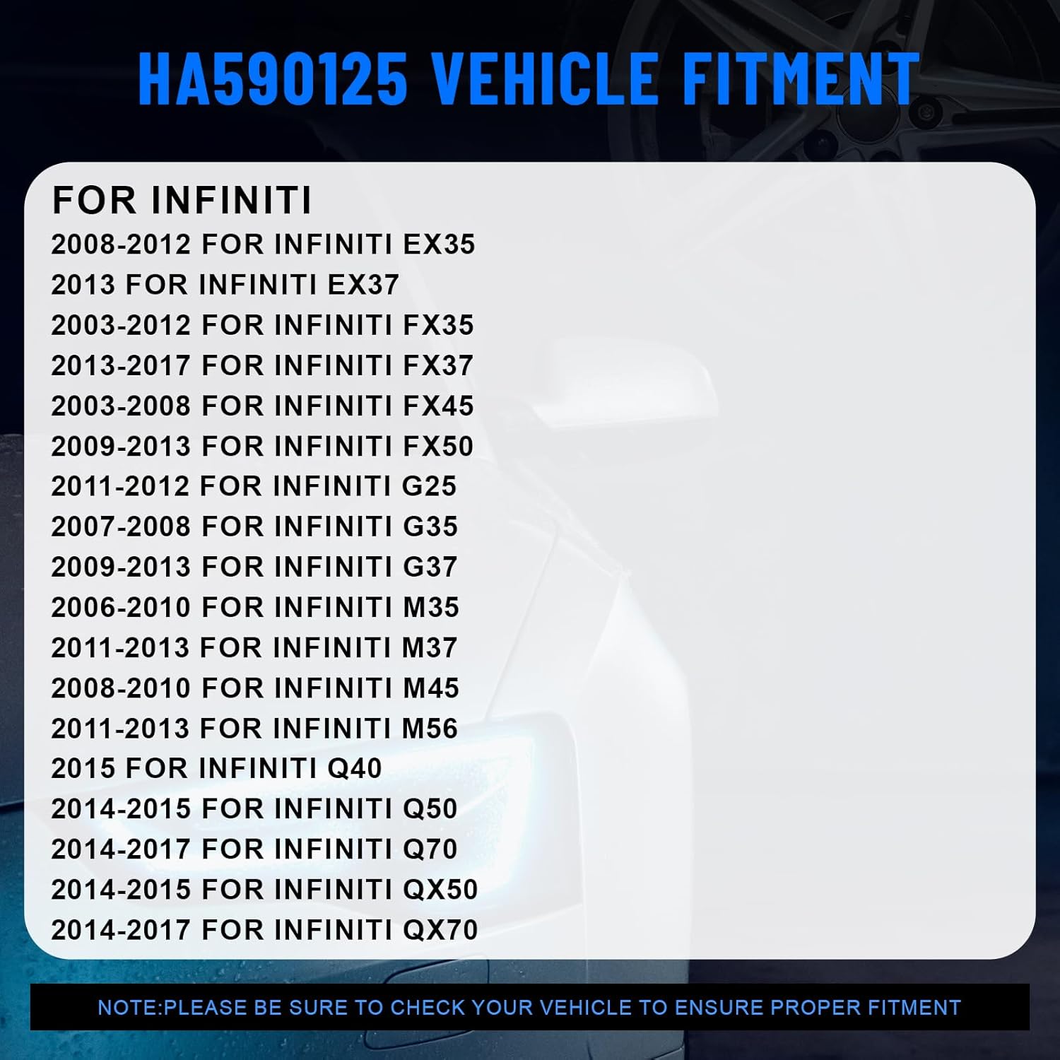 HA590125 2 Pack Front Wheel Hub and Bearing Assembly for Inifiti EX35 EX37 FX35 FX37 FX45 FX50 G25 G35 G37 M35 M37 M45 M56 Q40 Q50 Q70 QX50 QX70 Pair 5 Lugs AWD Only