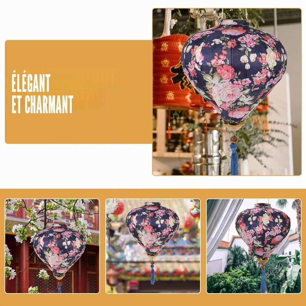 BESPORTBLE Lanternes Ovales En Soie Vietnam Lanterne Lampe Chinoise Japonaise Lanterne Suspendue Pour Mariage Nouvel An Fête Jardin Cour Décor 14 Pouces