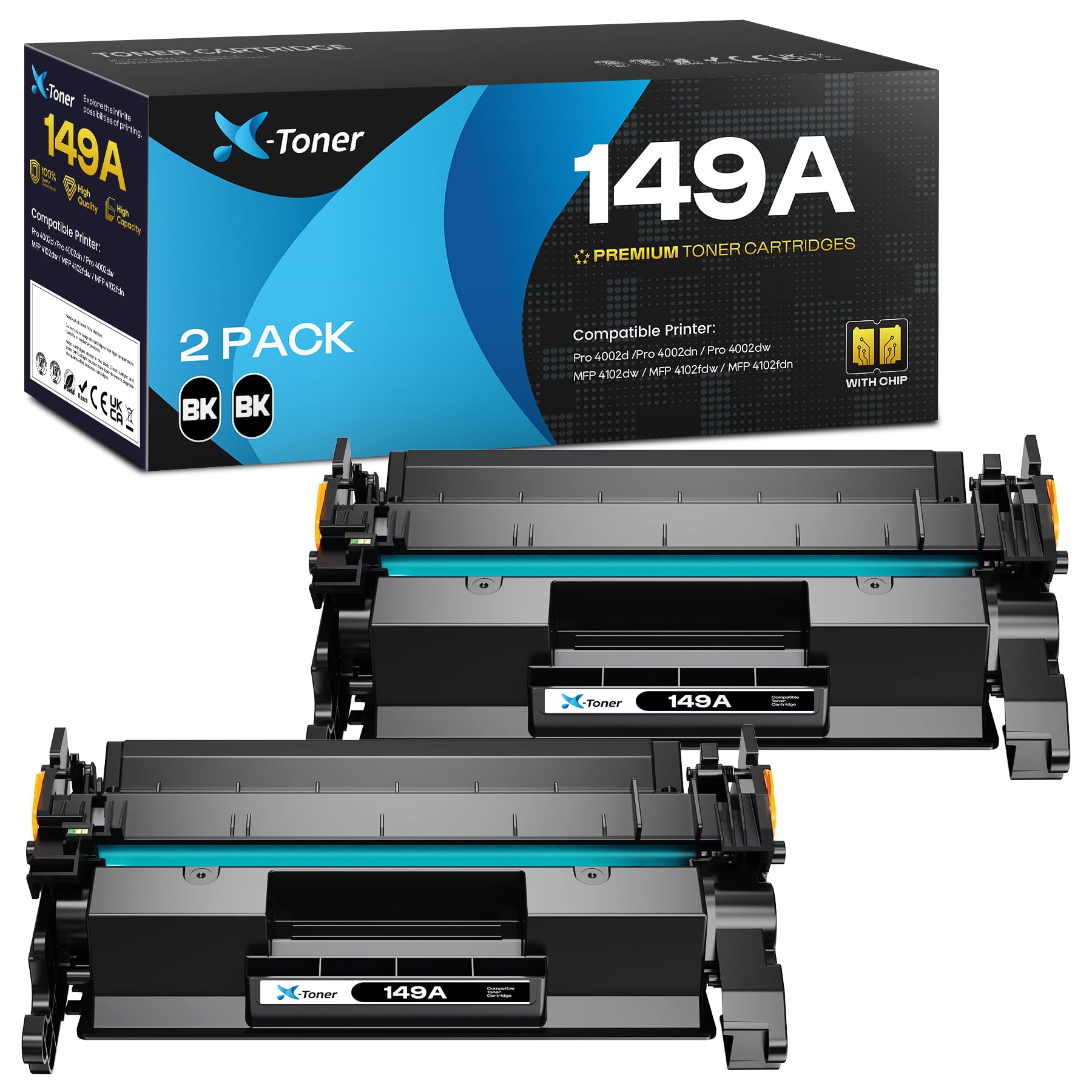 X-Toner Toner 149A con Chip Compatible con HP 149A 149X W1490A W1490X Tóner Compatible con HP LaserJet Pro MFP 4102fdw 4102dw 4102fdn 4102 LaserJet Pro 4002dw 4002dn 4002d (2 Negro)