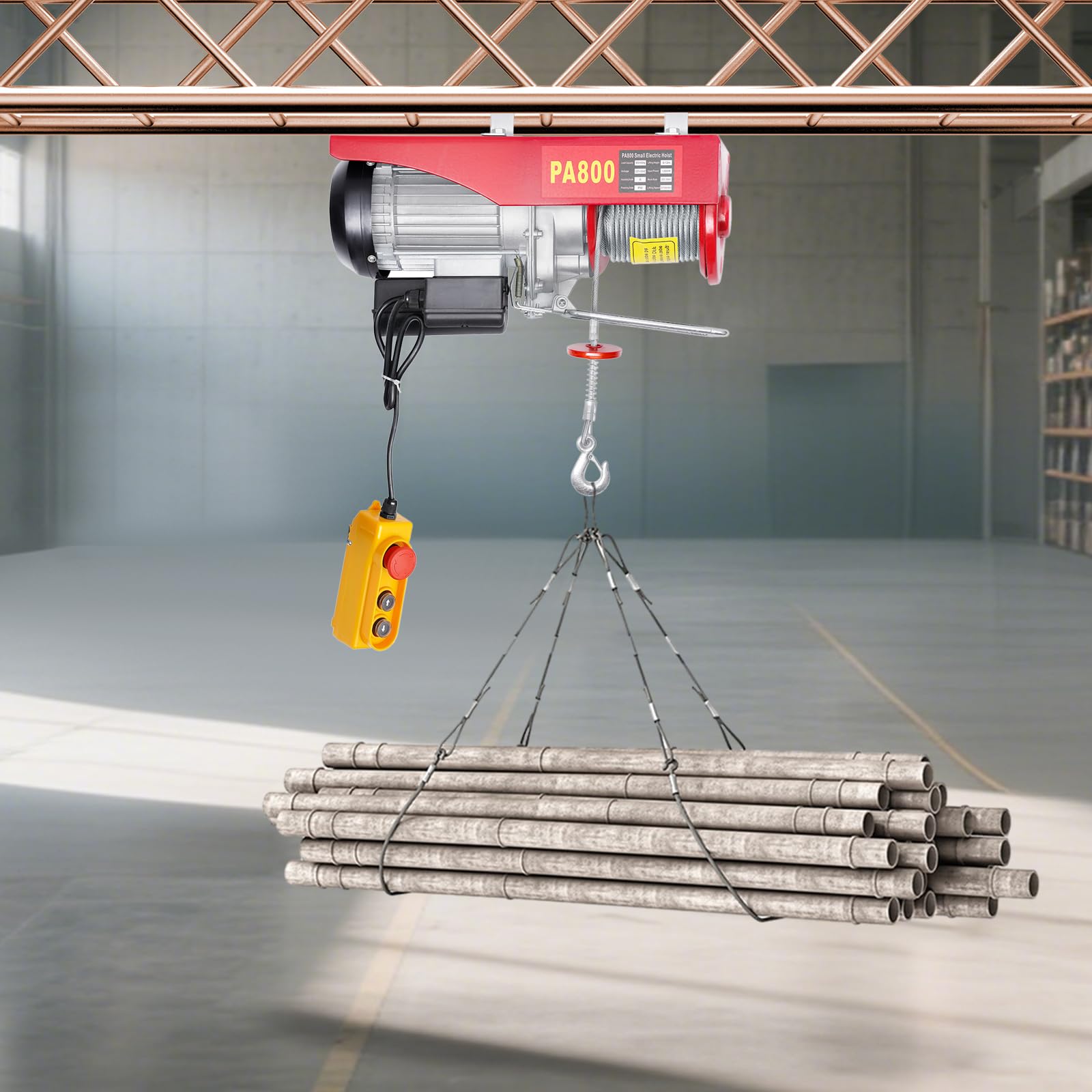 Flaschenzug Seilwinde Seilzug, Hubgeschwindigkeit Hebezug mit 1 M Fernbedienung Seilhebezug Kettenzug, Seilwinde Elektrisch Hubkraft 400 kg (Einzelseil), 800 kg(Doppelseil), ca. 1350-1450 W
