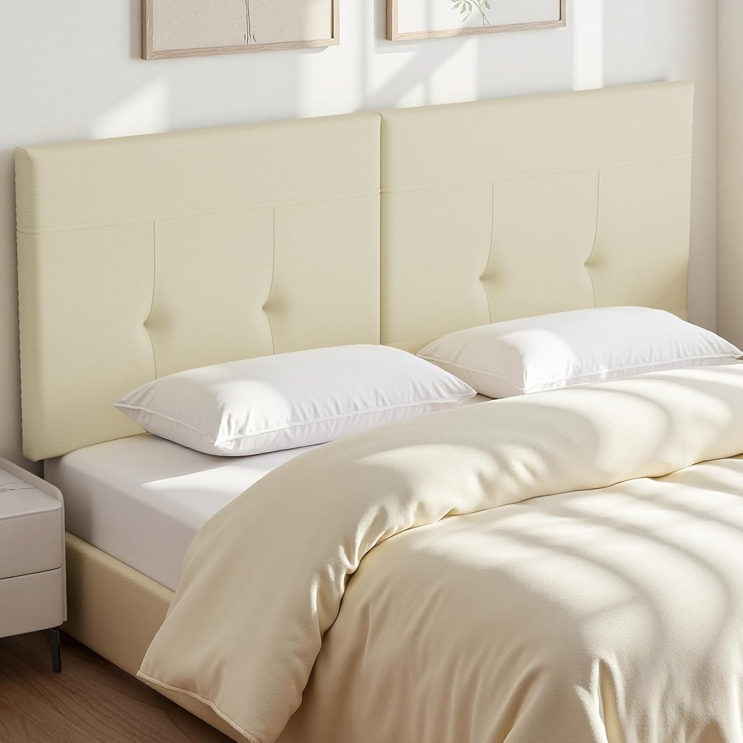 Upholstered King Size Headboard, Headboard King with Sturdy Metal Legs, Tufted Upholstery Design Bed Headboards with Adjustable Width & Height (Beige)