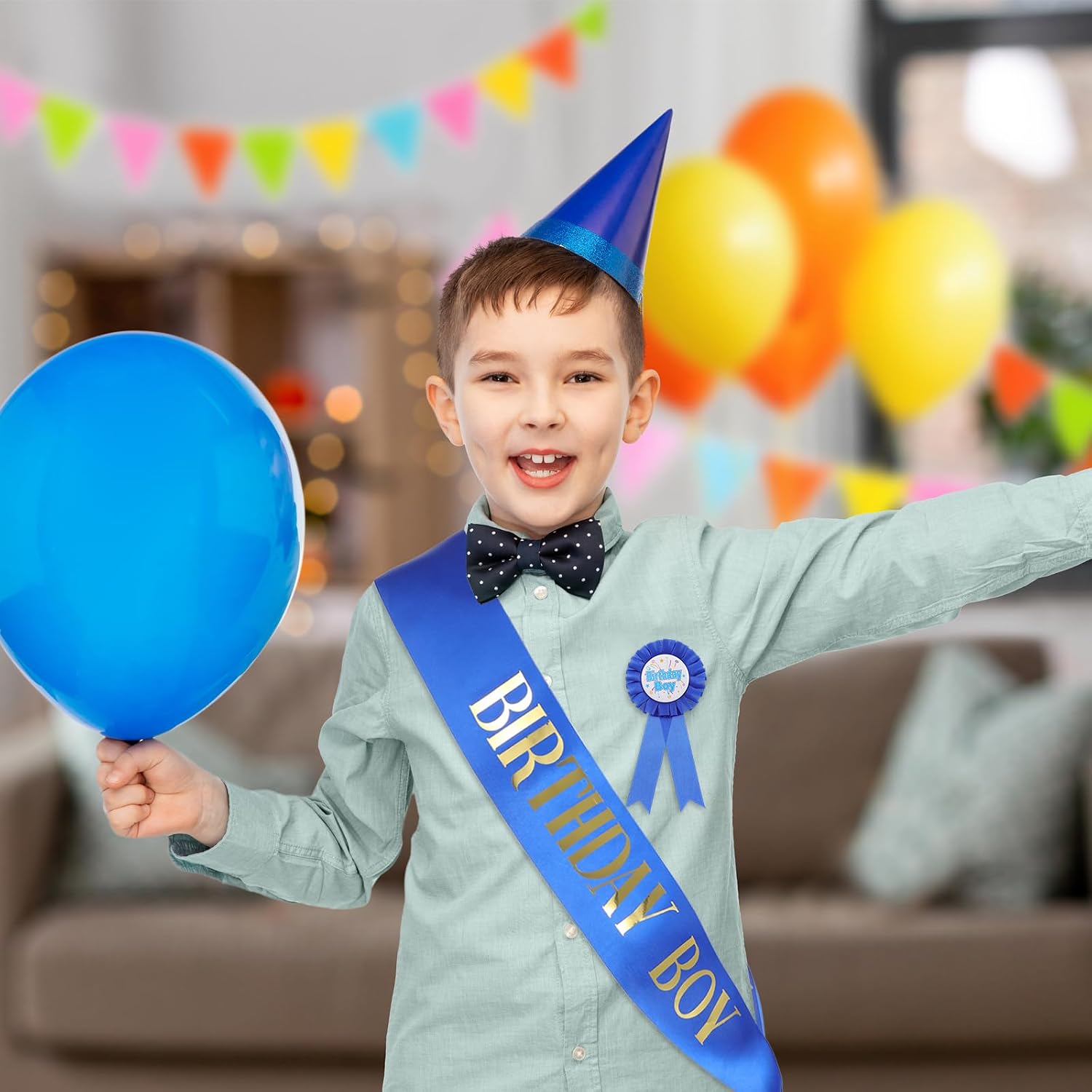 Birthday Boy Sash, Birthday Boy Pin Blue Party Decorations for Boys Kids Photo Props