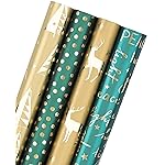 WRAPAHOLIC 30 Inch Green Christmas Wrapping Paper Roll - Jumbo Roll Green and Gold Holiday Design with Metallic Foil Shine - 4 Rolls - 30 Inch x 120 Inch Per Roll