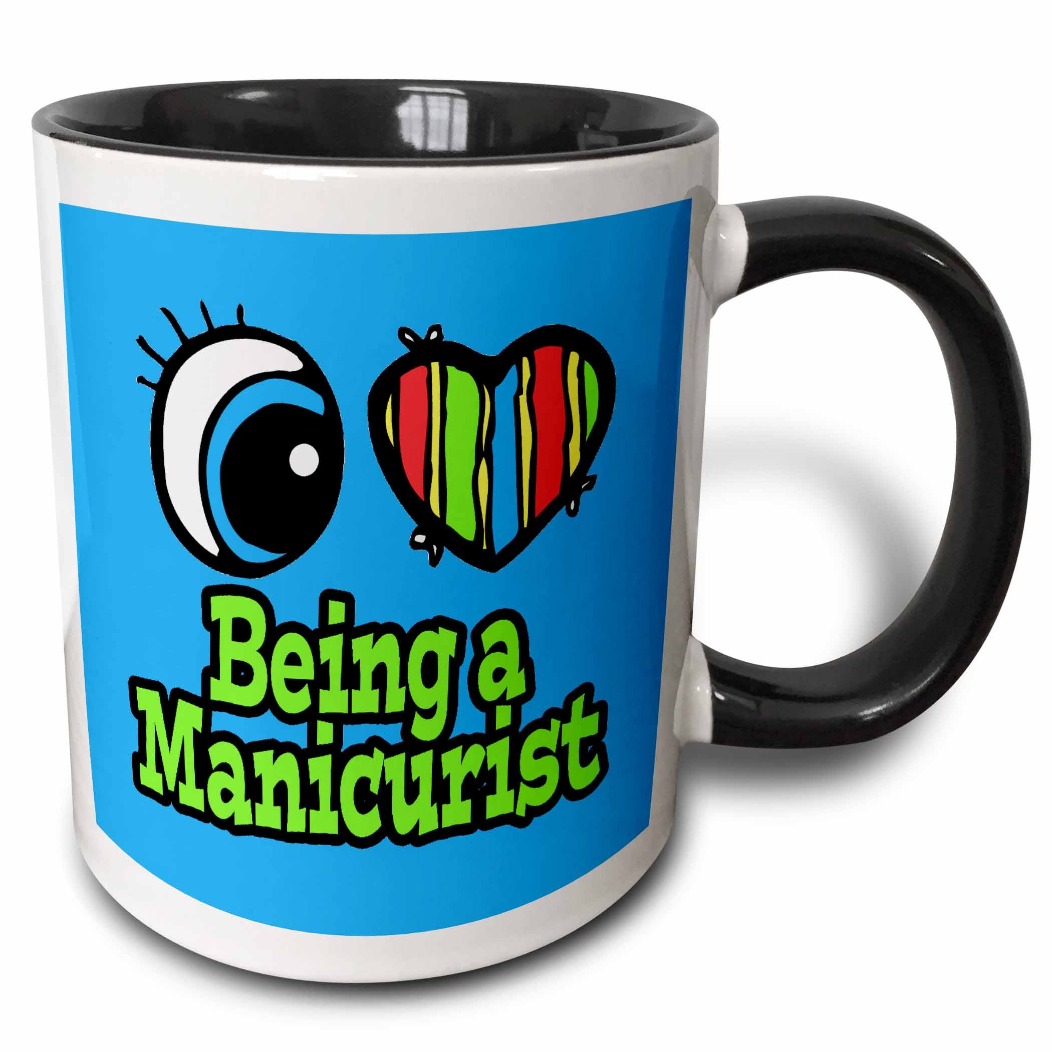 3dRose Bright Eye Heart I Love Being a Manicurist - Two Tone Black Mug, 330ml