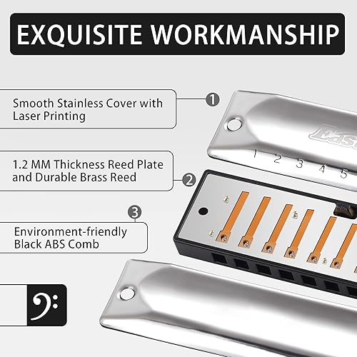 Miniatura 3 de EAST TOP Armónica, armónica diatónica clave de C para adultos y estudiantes con bordes redondeados suaves (T002-C)