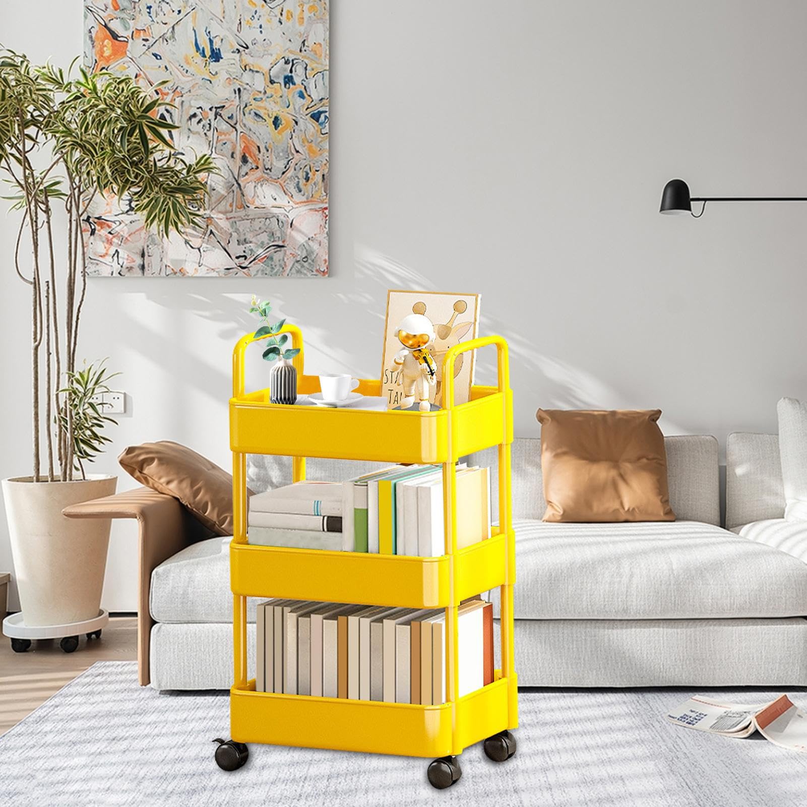 Chariot De Stockage Utilitaire 3-4 Niveaux Avec Roues Et Crochets - Organisateur Mobile